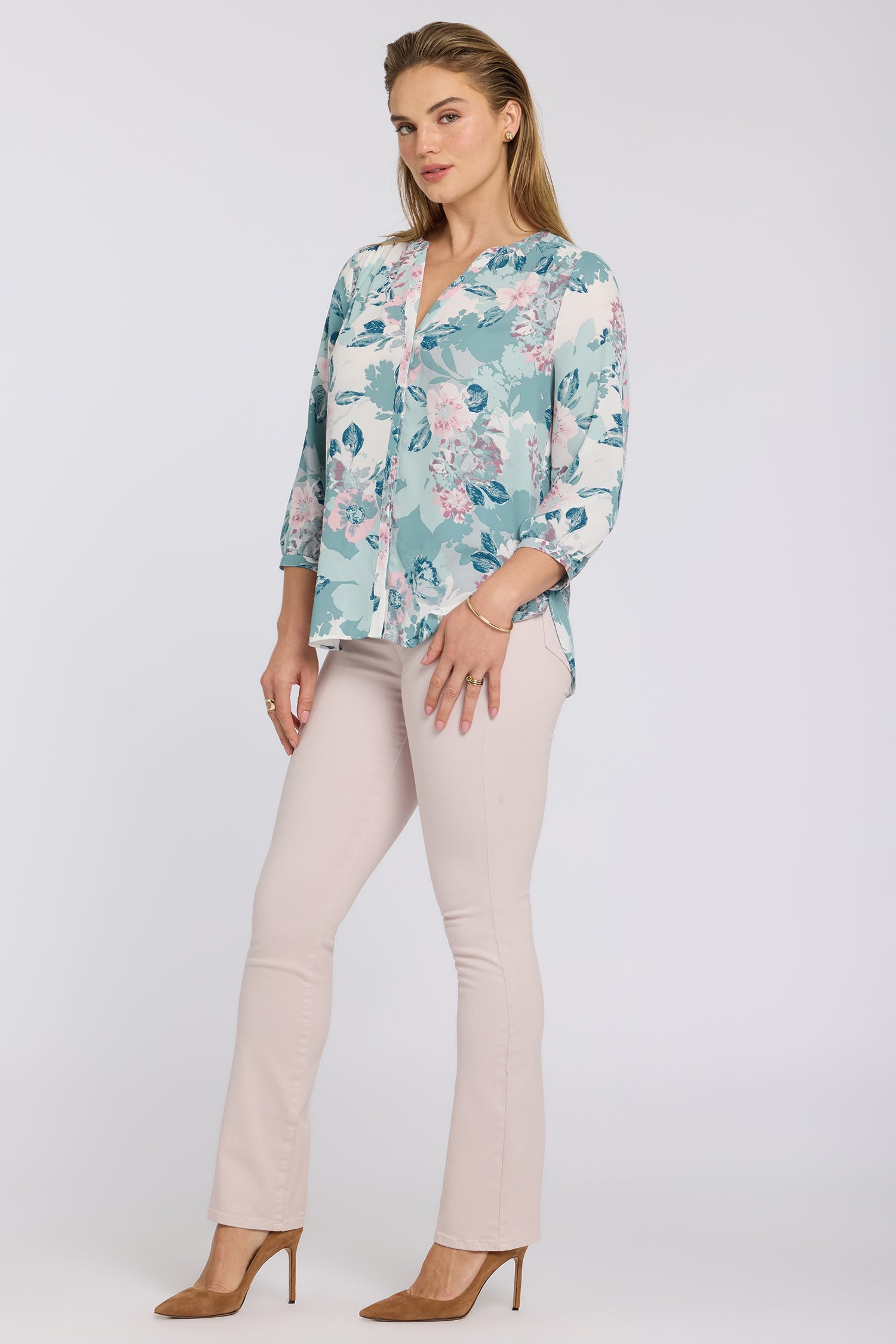 NYDJ Pintuck Blouse  - Floral Mosaic