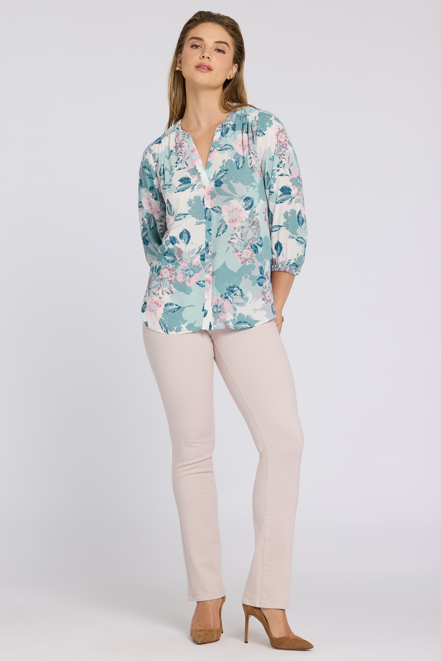 NYDJ Pintuck Blouse  - Floral Mosaic
