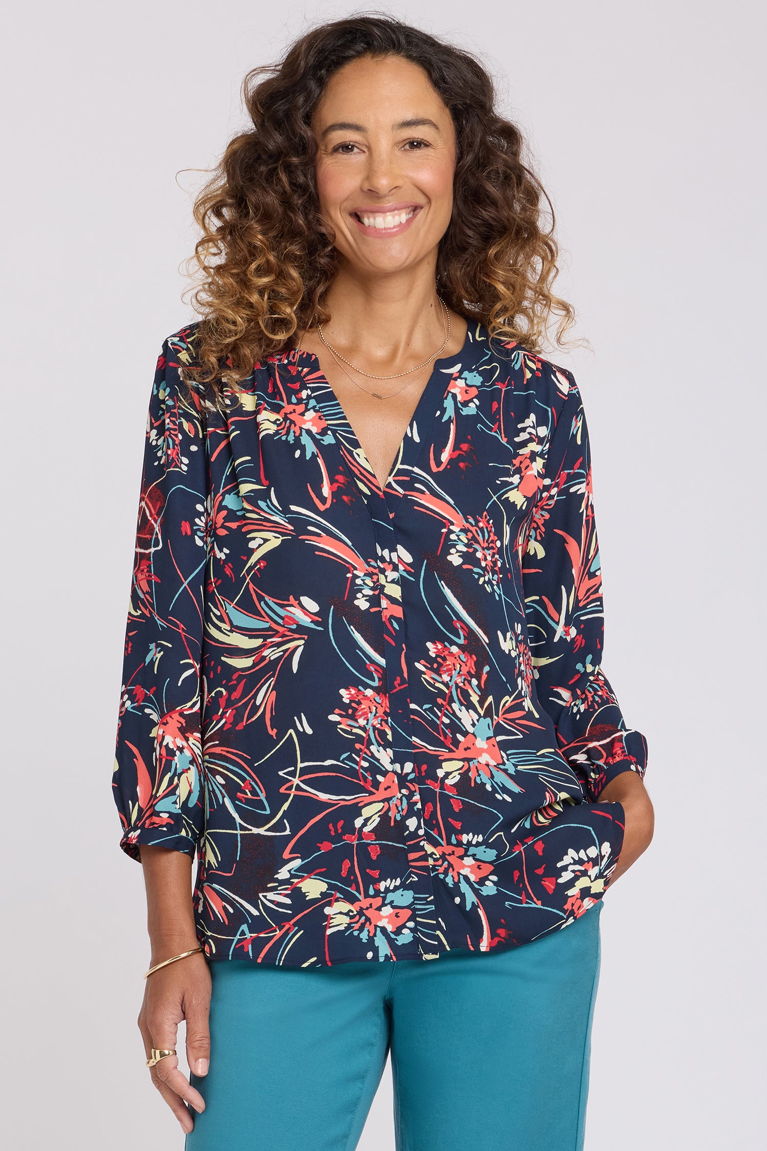NYDJ Pintuck Blouse  - Blooming Potpourri