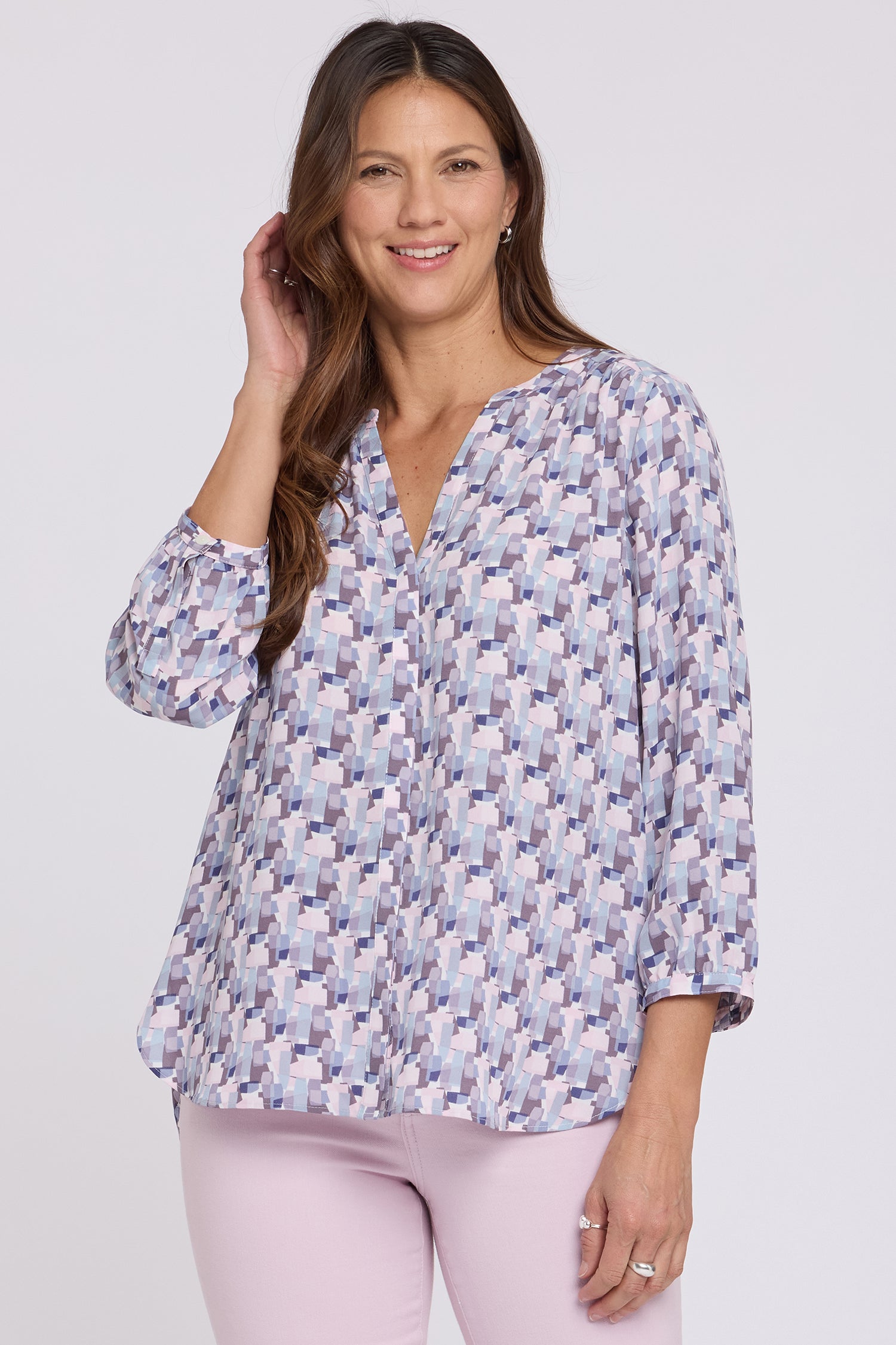 NYDJ Pintuck Blouse  - Aurora Abstract