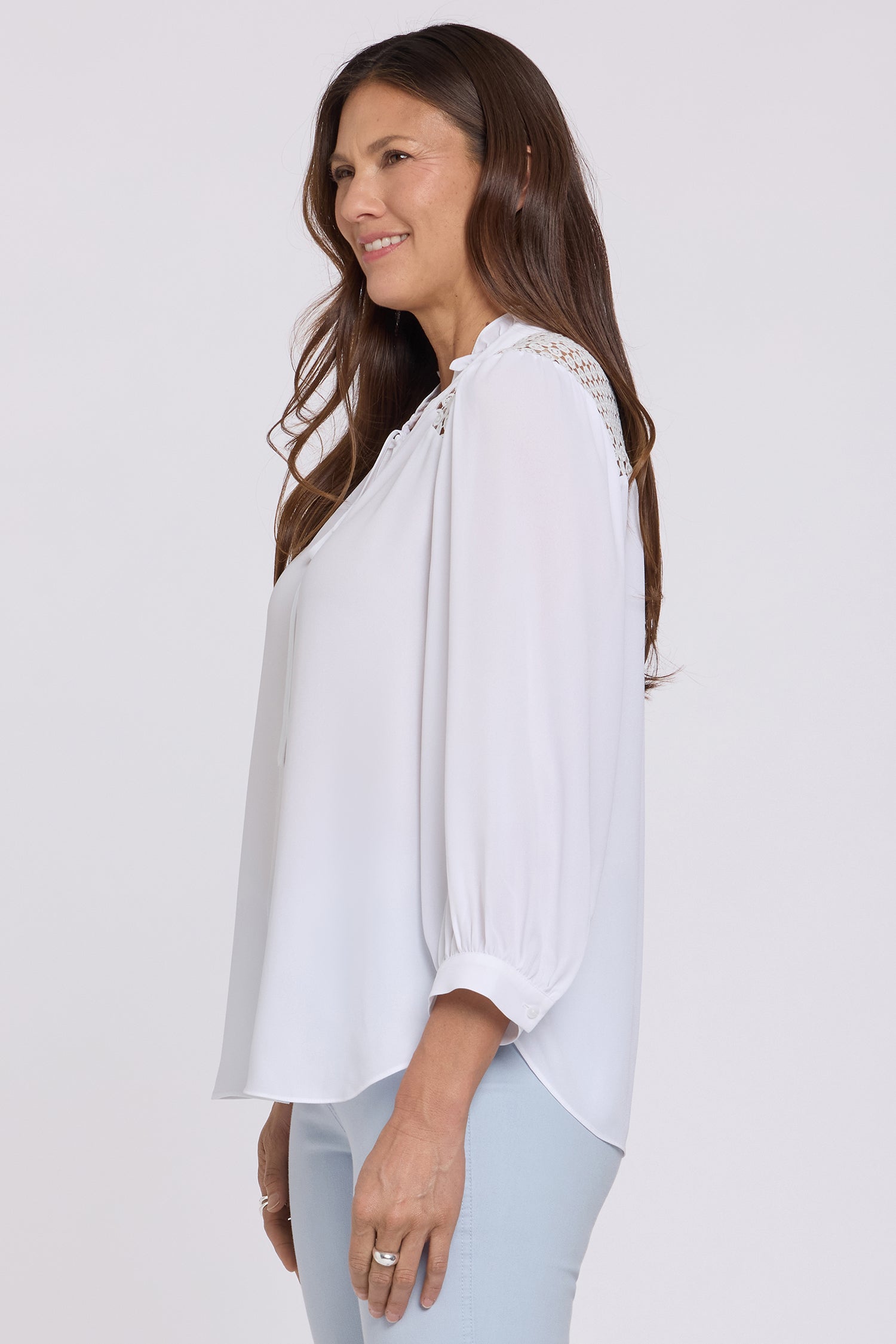 NYDJ Lorelei Lace Yoke Blouse  - Optic White