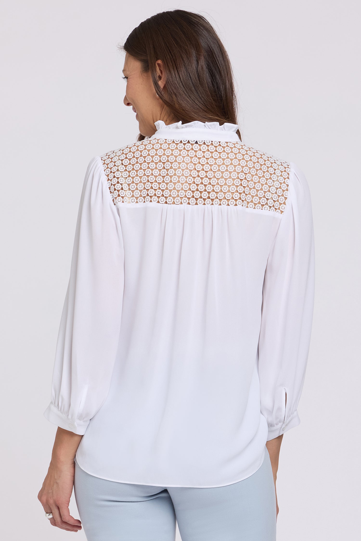 NYDJ Lorelei Lace Yoke Blouse  - Optic White