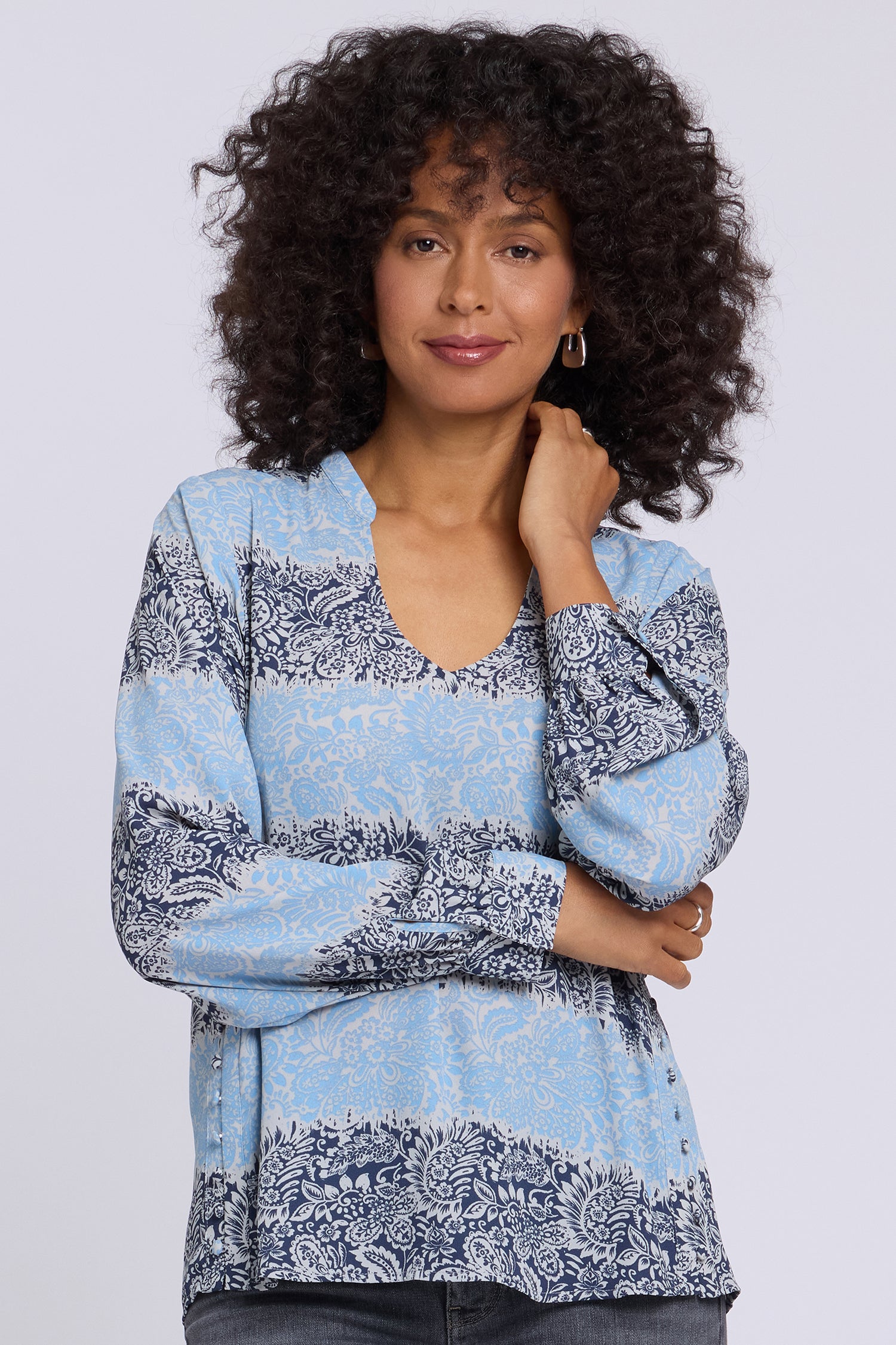 NYDJ Rachel Blouse  - Kingsbridge Stripe Blue