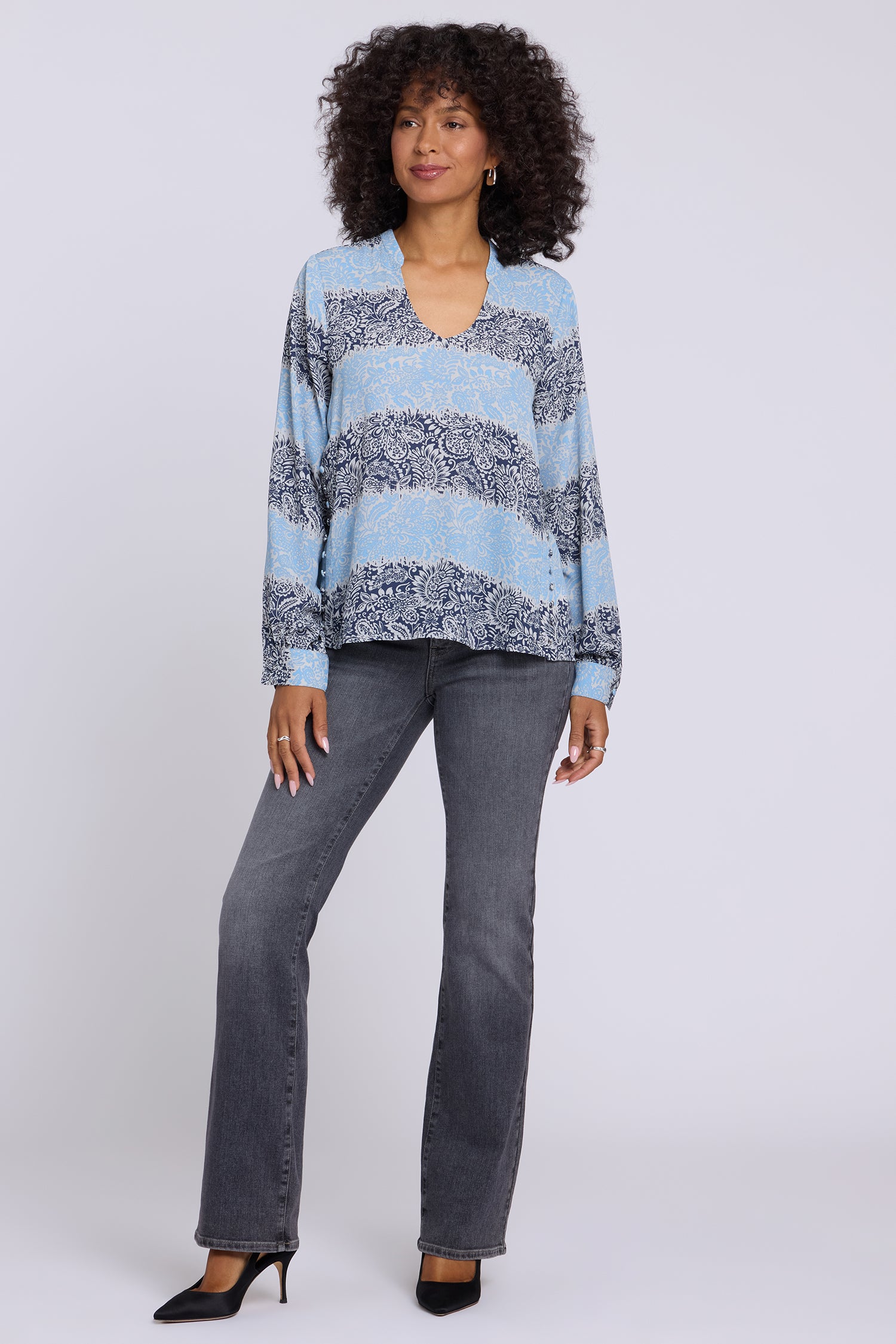 NYDJ Rachel Blouse  - Kingsbridge Stripe Blue
