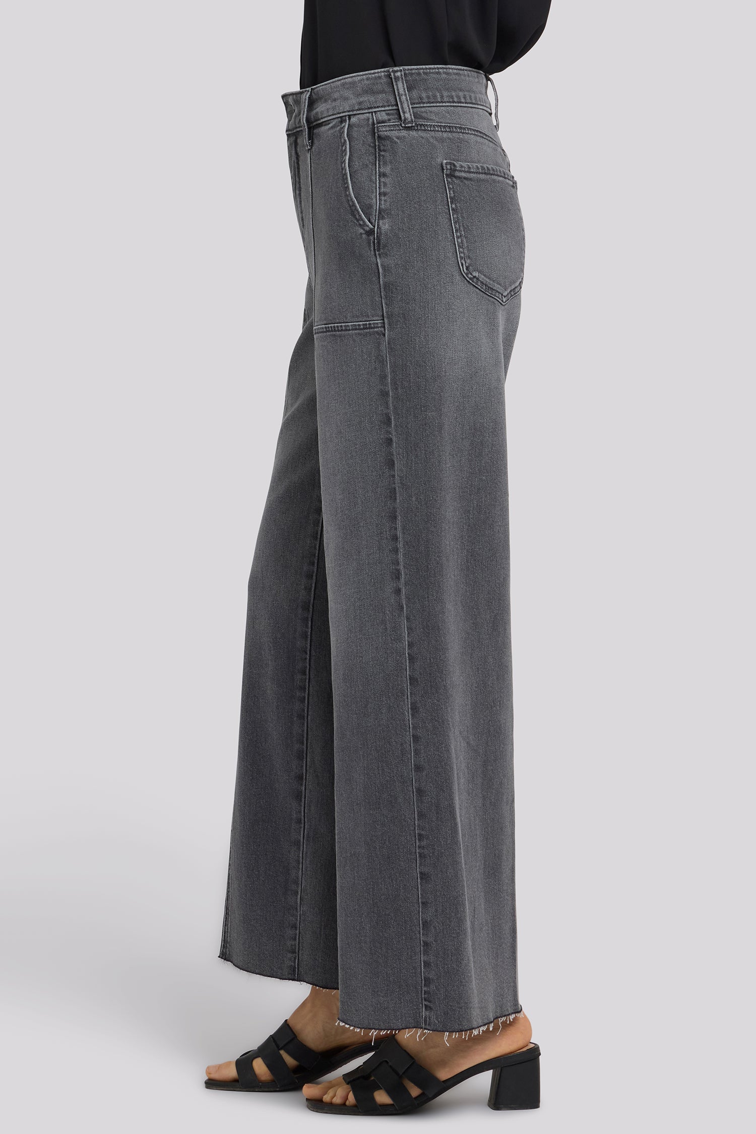 NYDJ Simone Wide Leg Jeans With High Rise, Utility Detail And Raw Hems - Dusty Ash