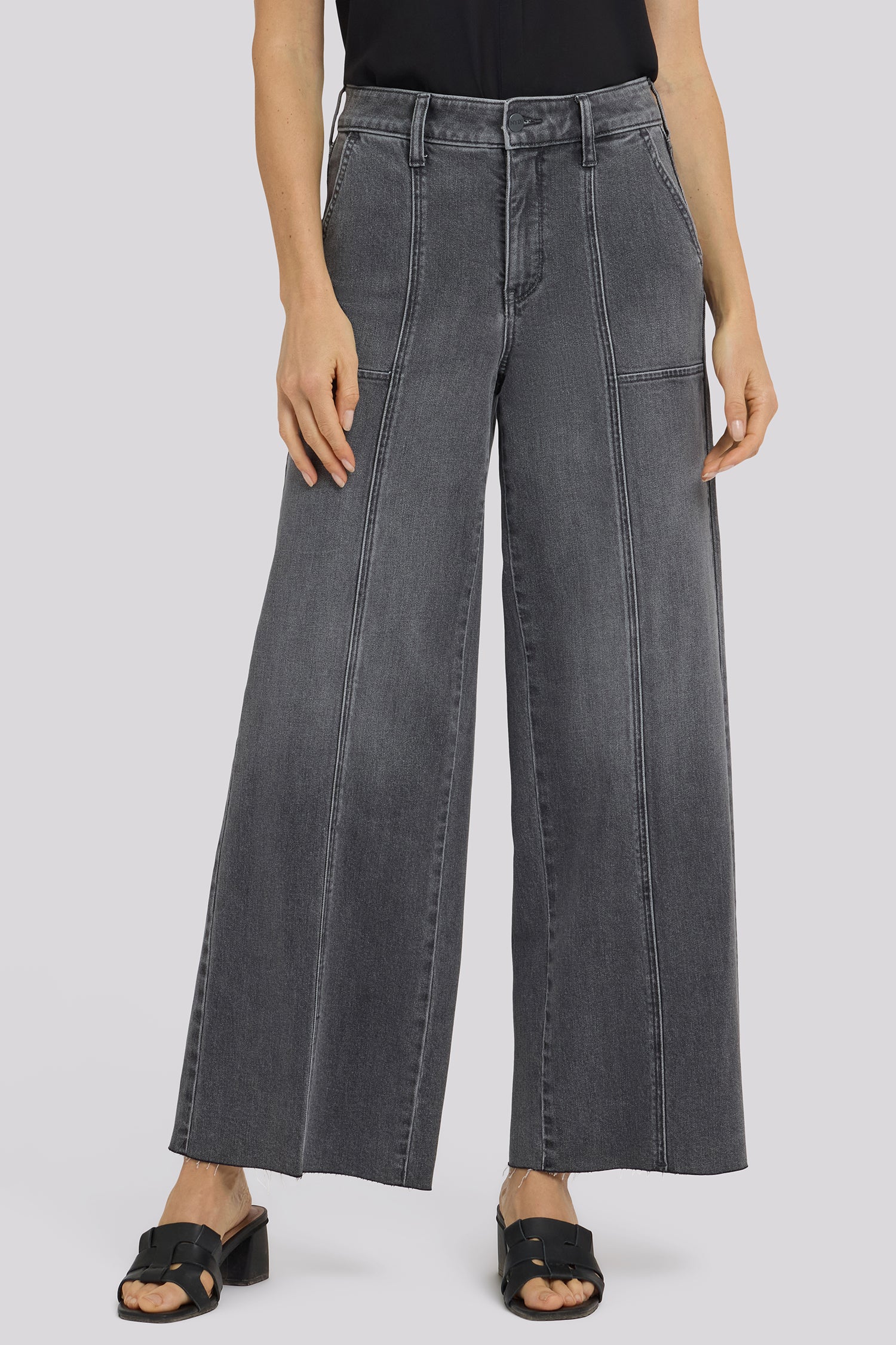 NYDJ Simone Wide Leg Jeans With High Rise, Utility Detail And Raw Hems - Dusty Ash