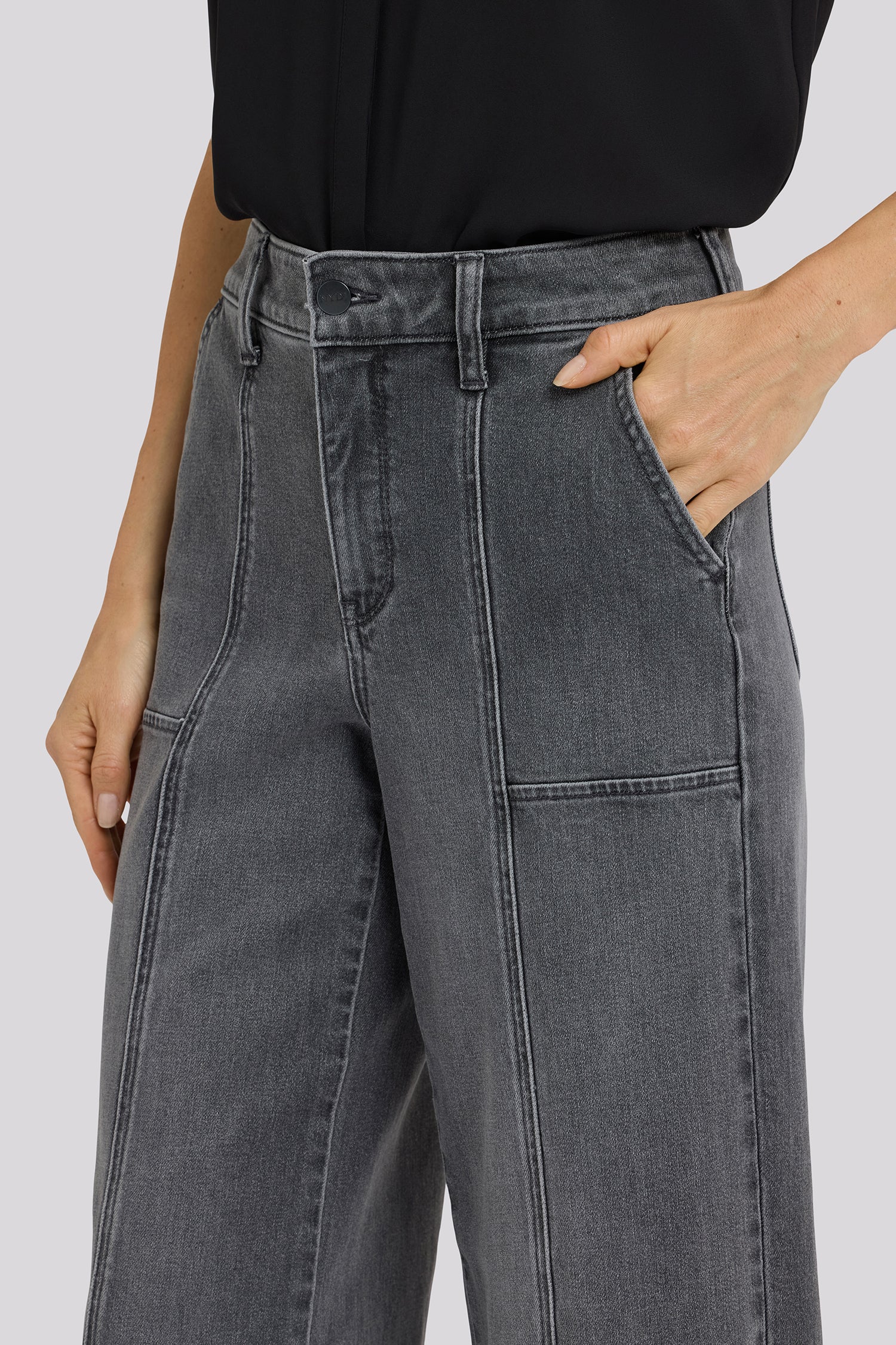 NYDJ Simone Wide Leg Jeans With High Rise, Utility Detail And Raw Hems - Dusty Ash