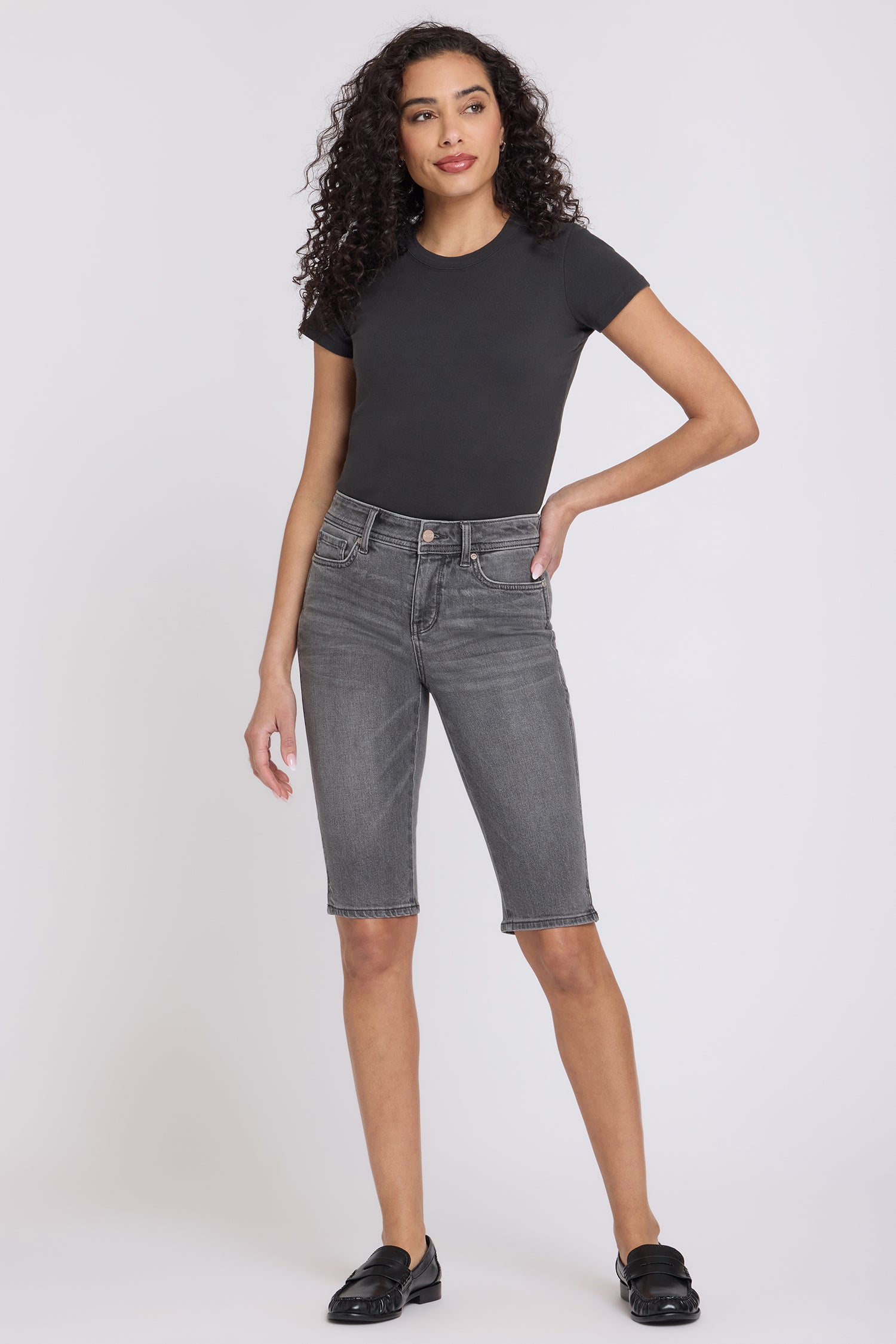 NYDJ Sophie Bike Capri Jeans With Outseam Stitching And Side Slits - Dusty Ash