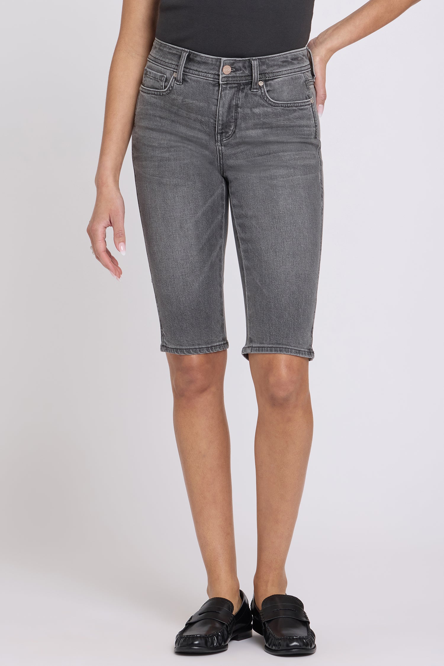 NYDJ Sophie Bike Capri Jeans With Outseam Stitching And Side Slits - Dusty Ash