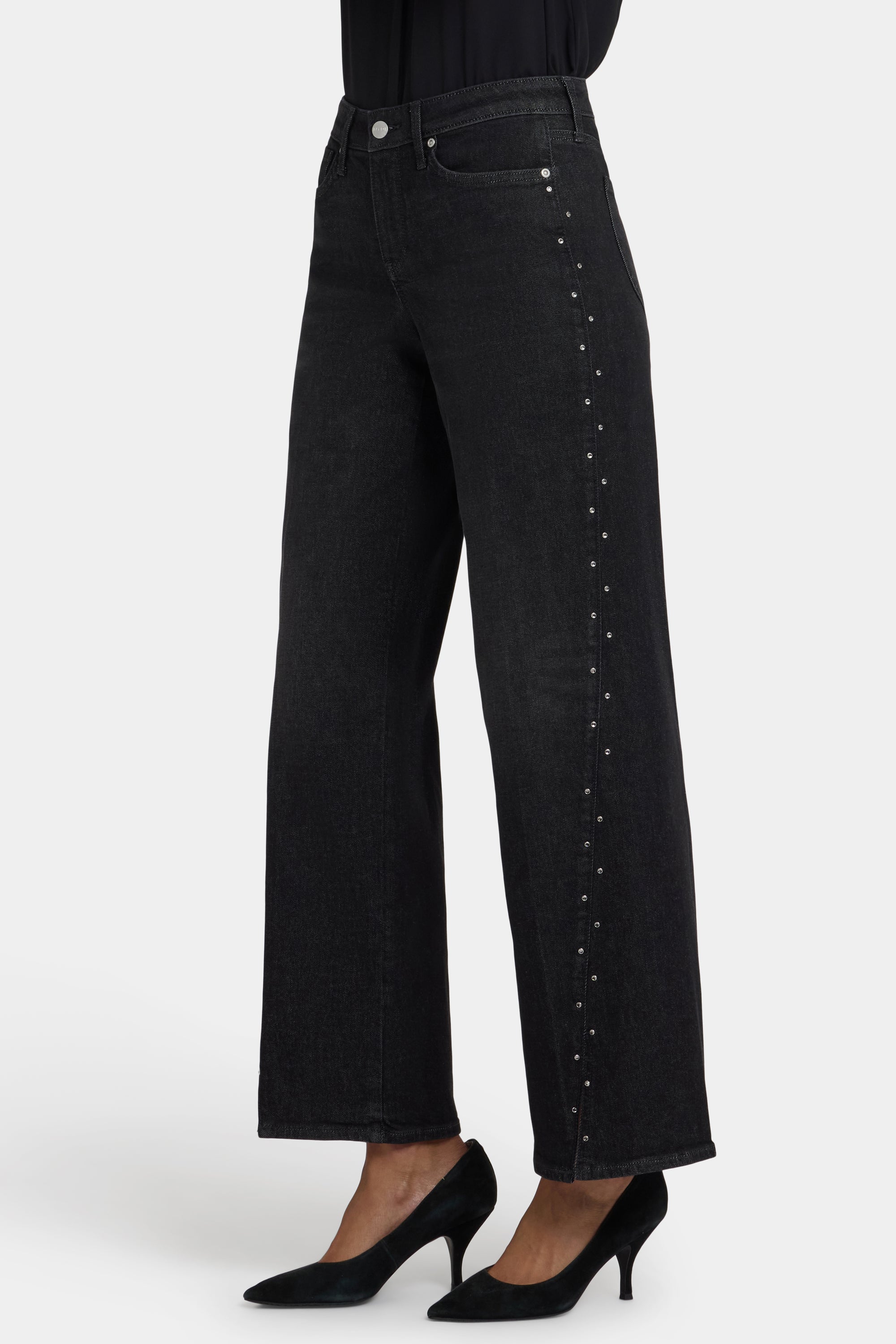 NYDJ Teresa Wide Leg Jeans With Rhinestones, Front Slits And 31