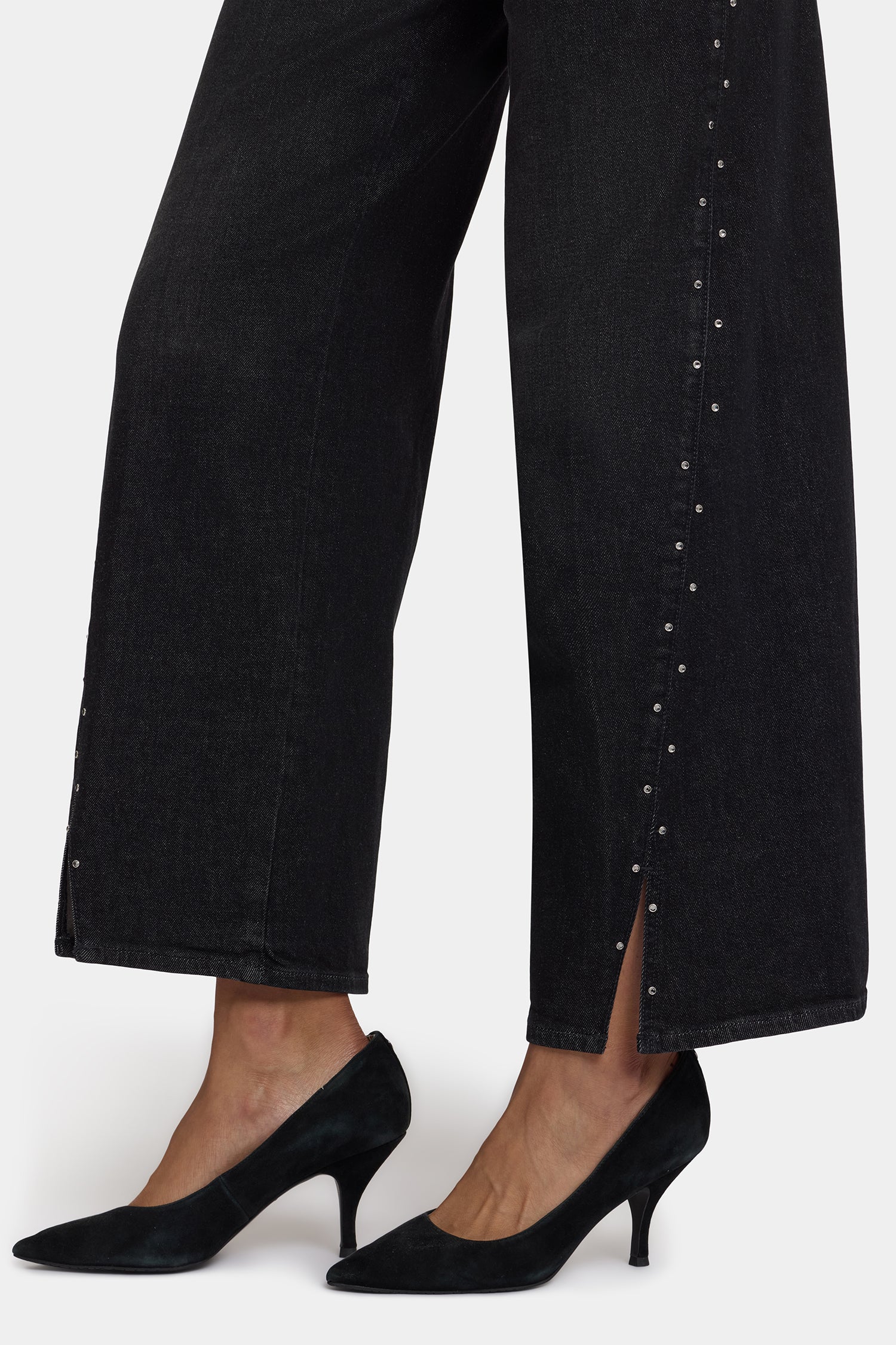 NYDJ Teresa Wide Leg Jeans With Rhinestones, Front Slits And 31