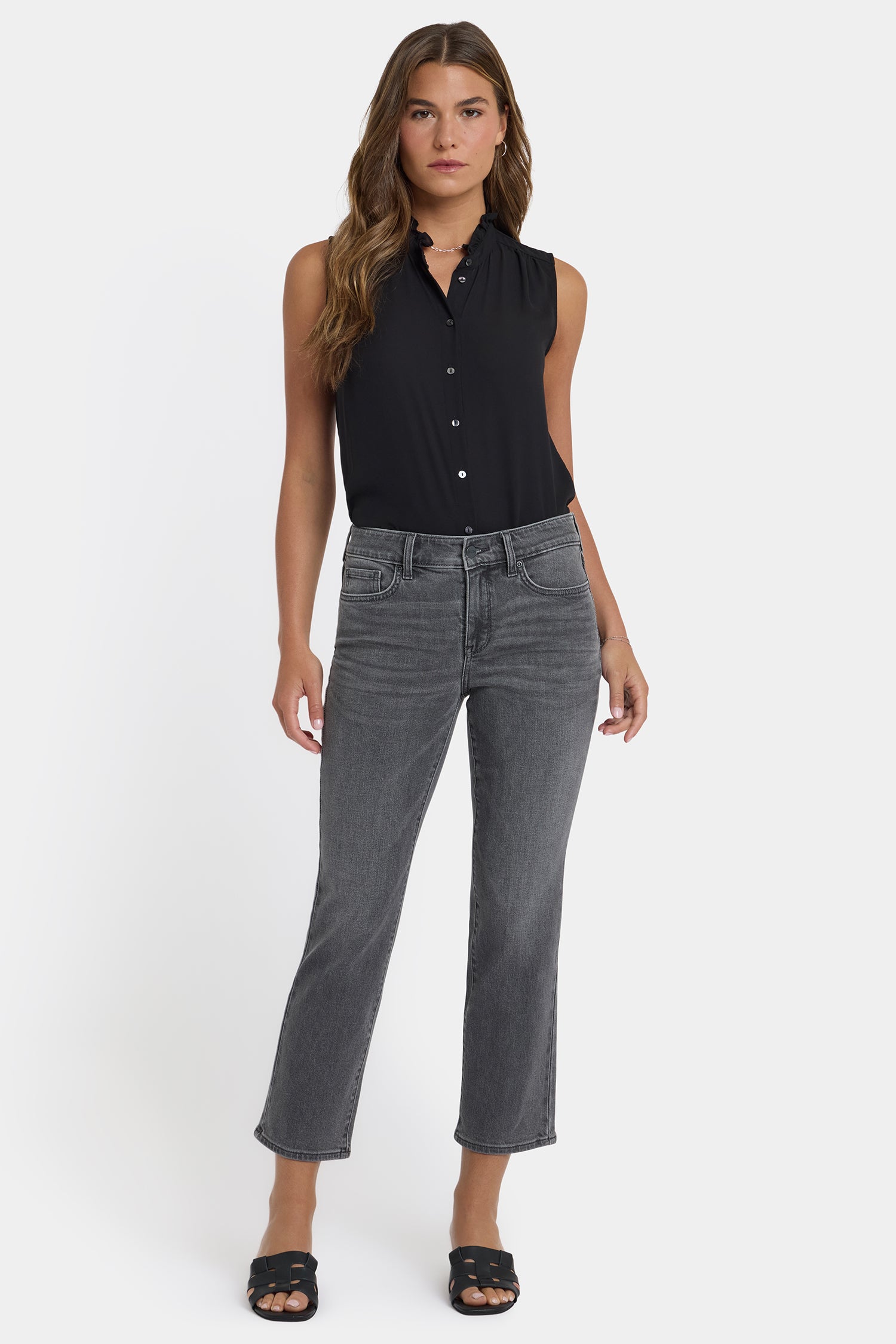 NYDJ Marilyn Straight Ankle Jeans With Floral Pocket Detail - Dusty Ash