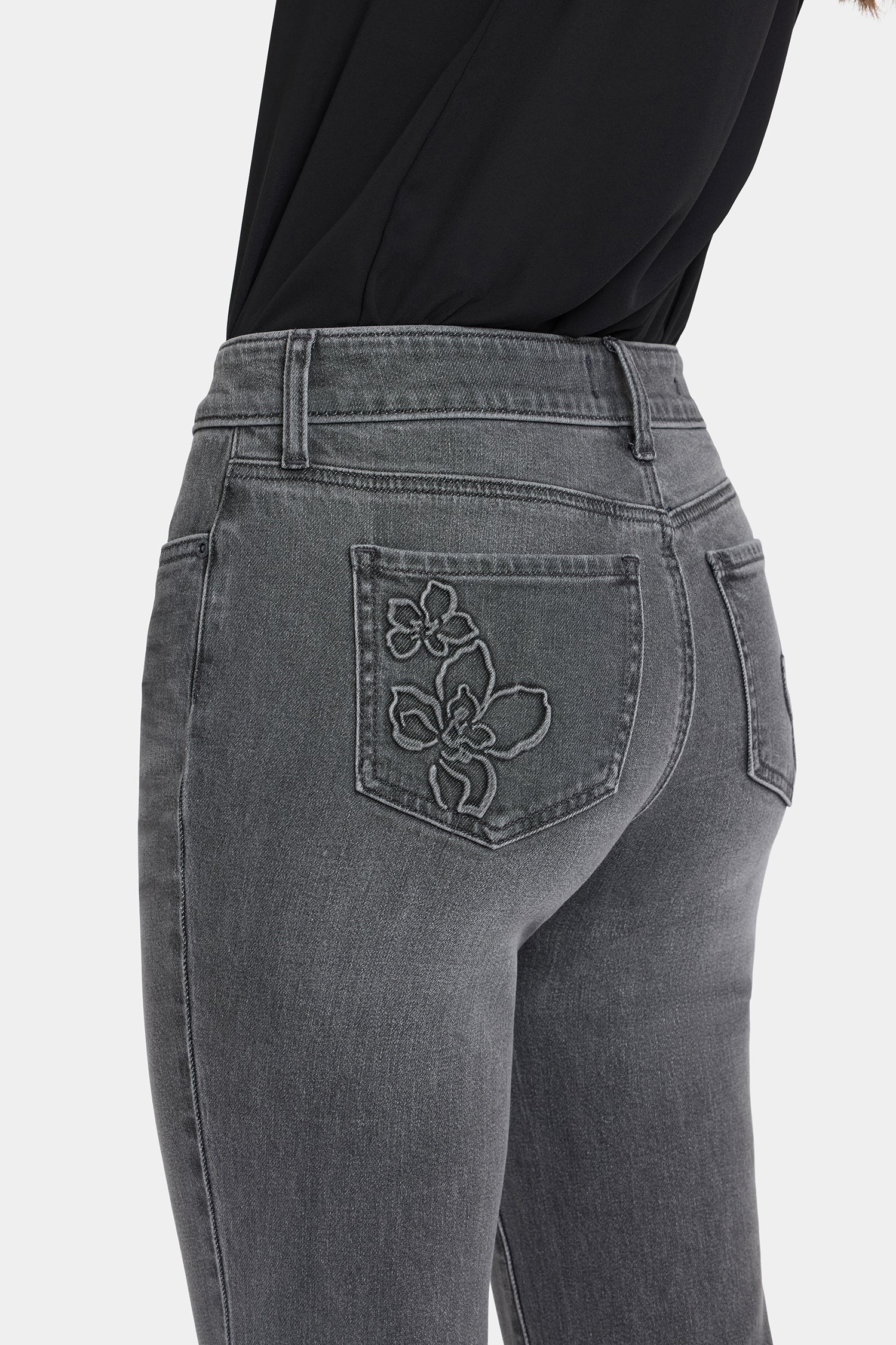 NYDJ Marilyn Straight Ankle Jeans With Floral Pocket Detail - Dusty Ash
