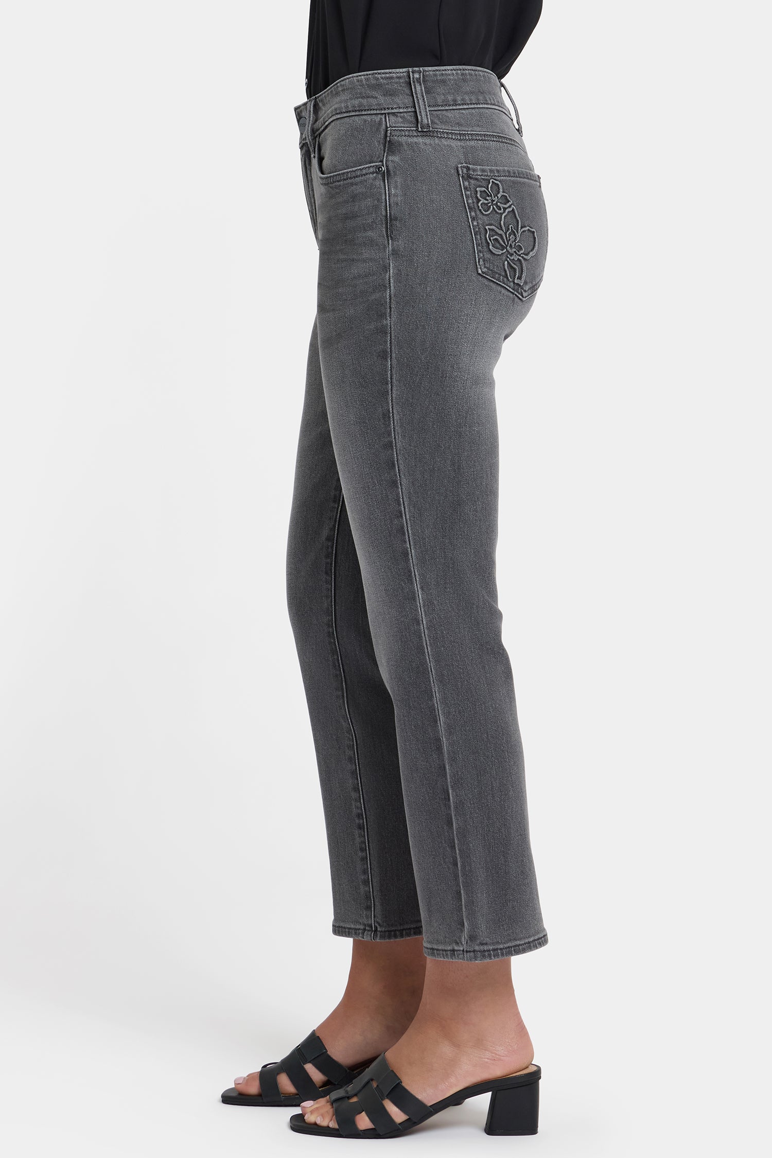 NYDJ Marilyn Straight Ankle Jeans With Floral Pocket Detail - Dusty Ash