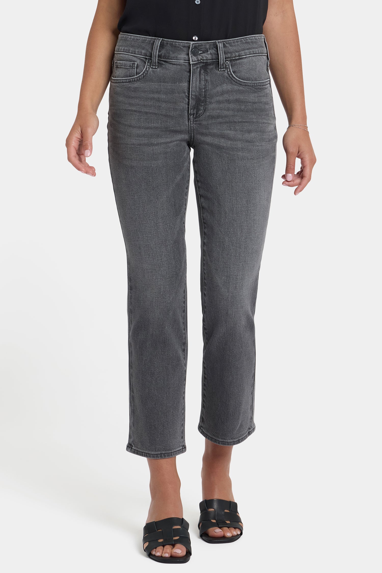 NYDJ Marilyn Straight Ankle Jeans With Floral Pocket Detail - Dusty Ash