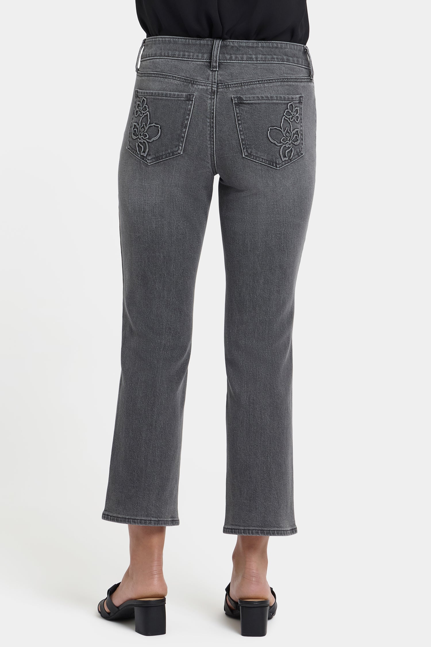 NYDJ Marilyn Straight Ankle Jeans With Floral Pocket Detail - Dusty Ash
