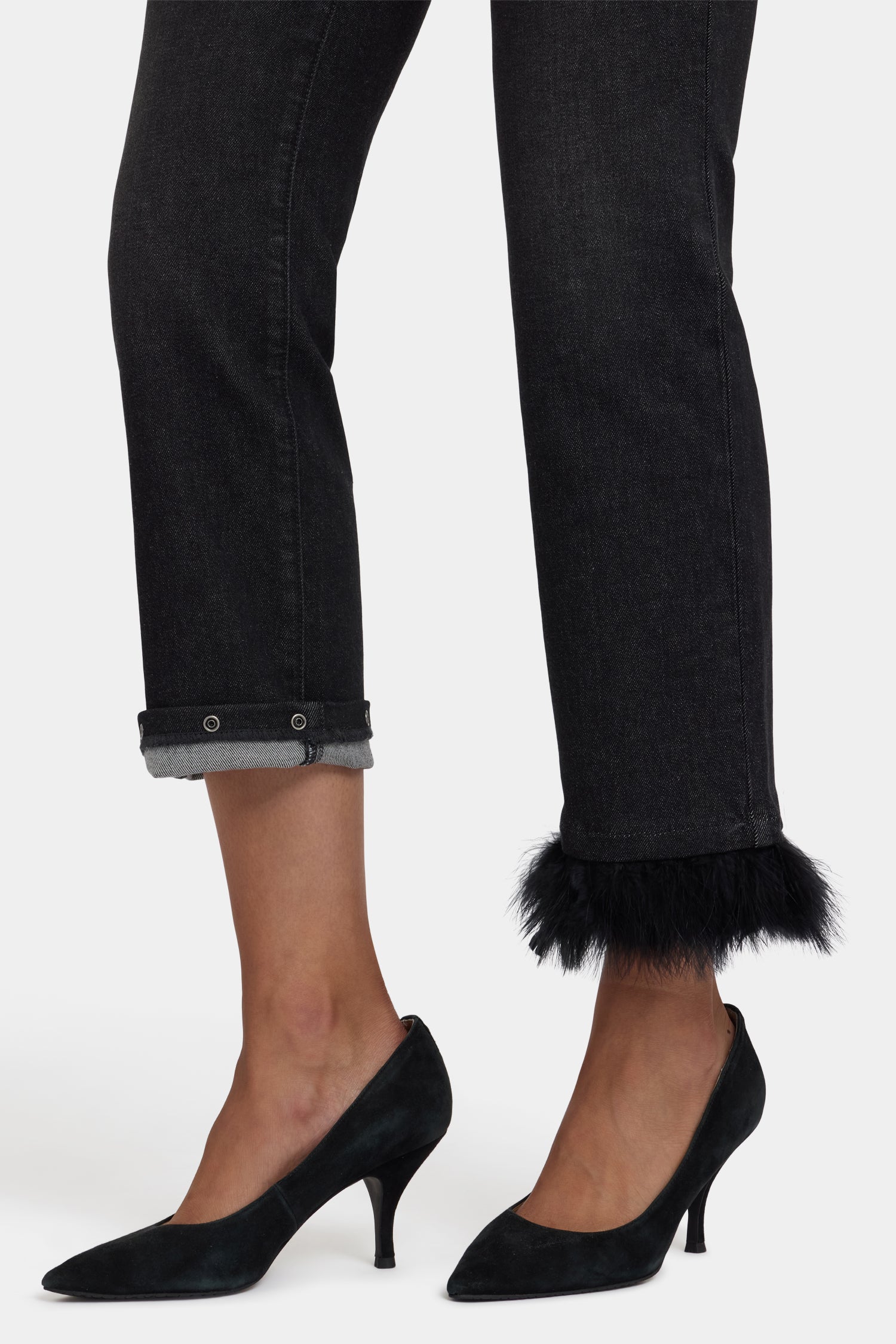 NYDJ Marilyn Straight Ankle Jeans With Detachable Feather Trim - French Nightfall