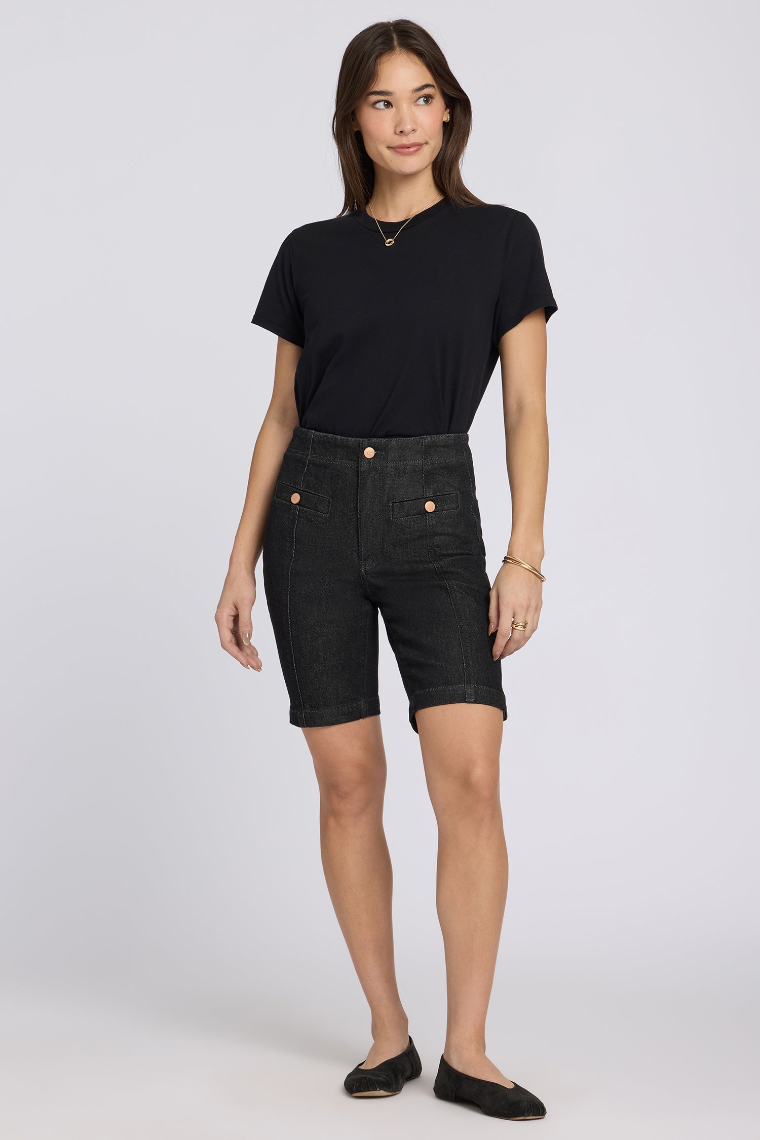 NYDJ Ella Denim Shorts With High Rise And Button Welt Pockets - Black Rinse