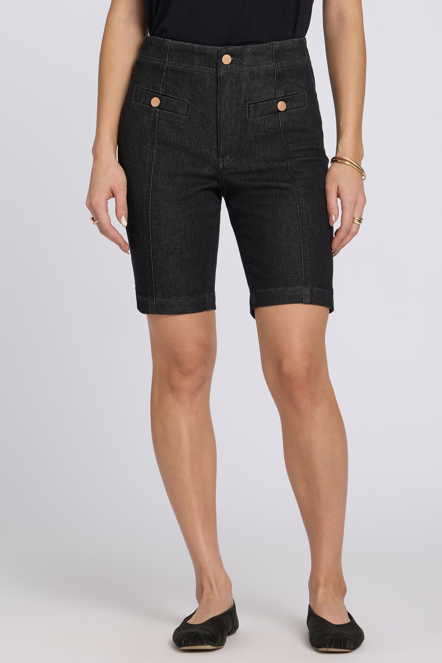NYDJ Ella Denim Shorts With High Rise And Button Welt Pockets - Black Rinse