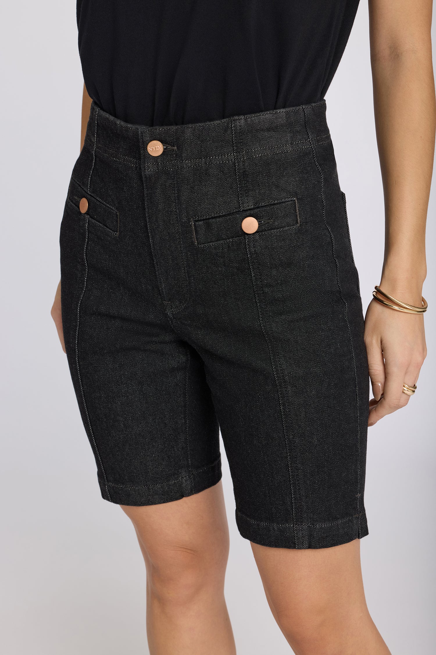 NYDJ Ella Denim Shorts With High Rise And Button Welt Pockets - Black Rinse