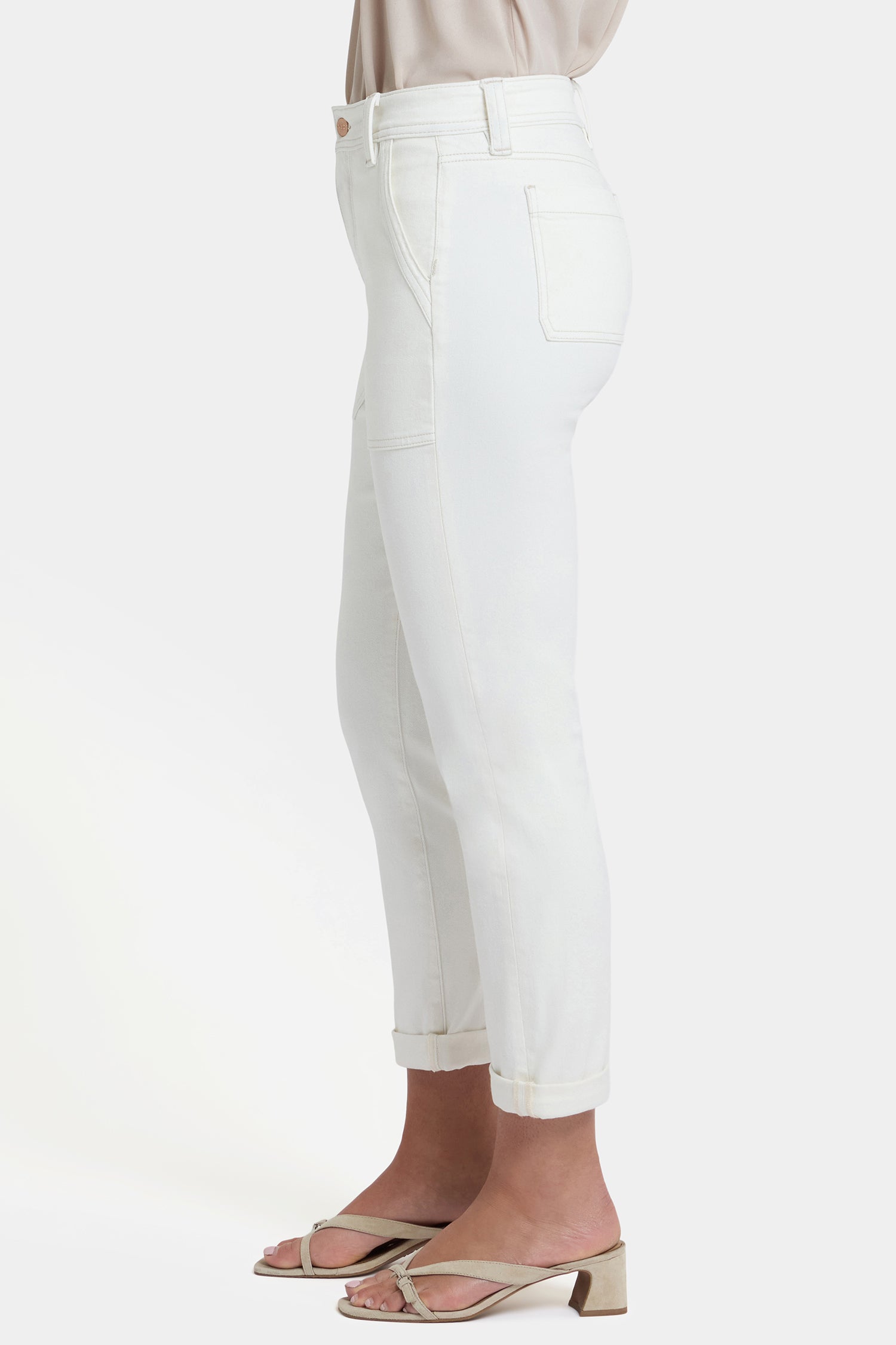 NYDJ Margot Girlfriend Jeans With Utility Pockets And Roll Cuffs - Vintage White