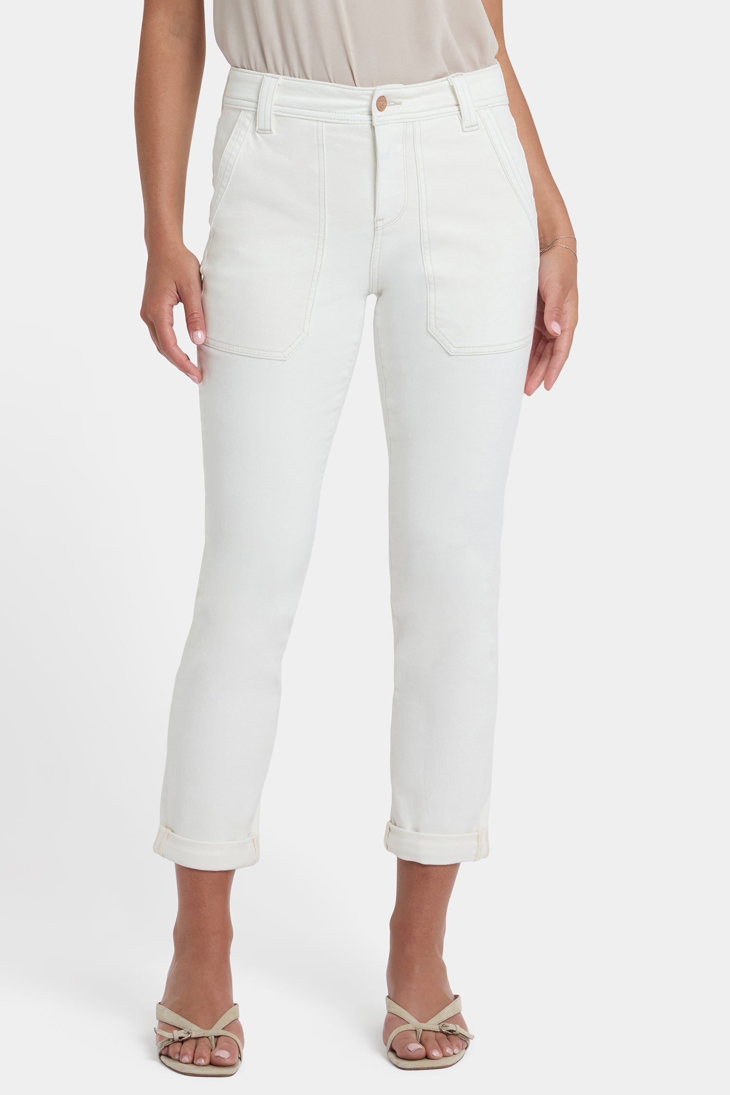 NYDJ Margot Girlfriend Jeans With Utility Pockets And Roll Cuffs - Vintage White
