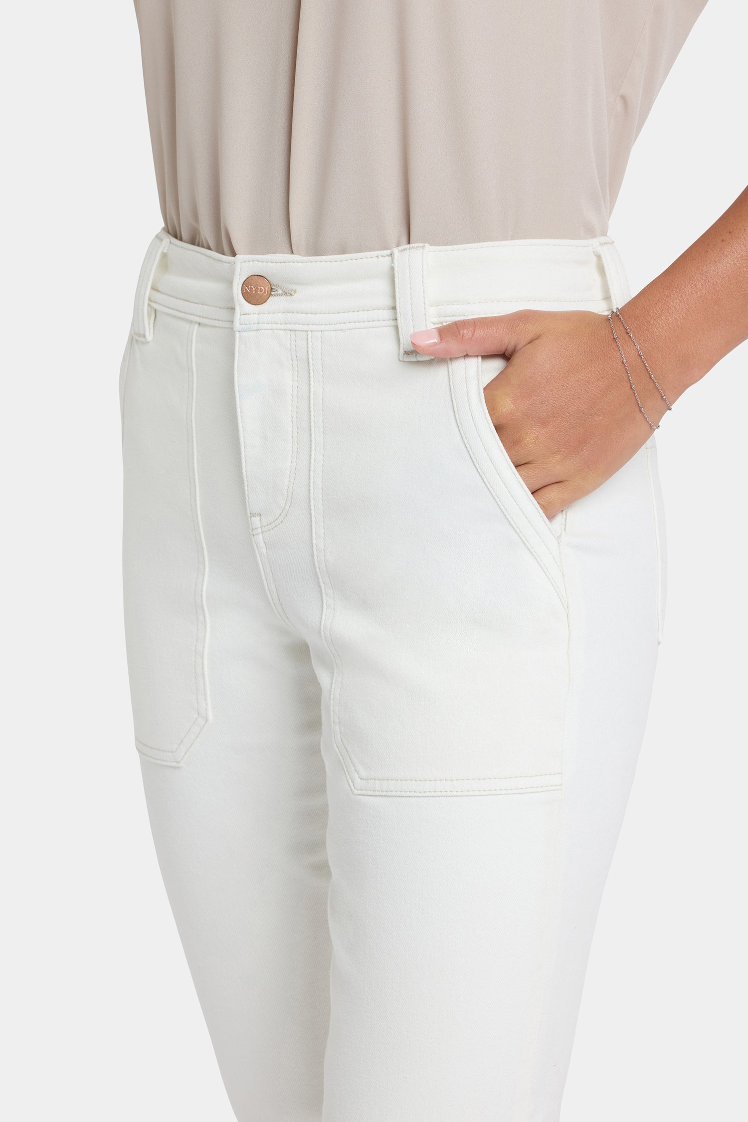 NYDJ Margot Girlfriend Jeans With Utility Pockets And Roll Cuffs - Vintage White
