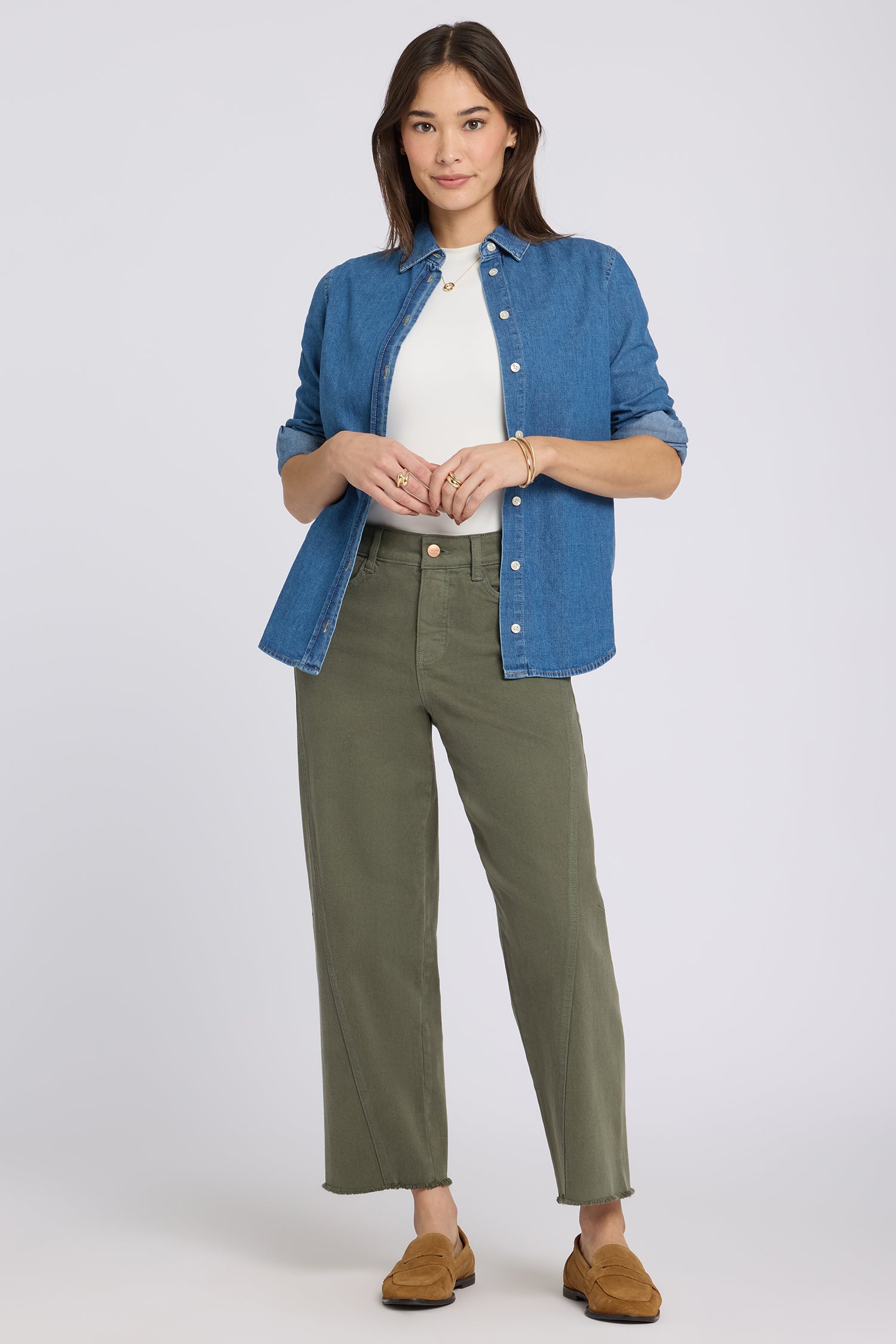 NYDJ Alyssa Relaxed Crop Jeans With Side Panels And Frayed Hems - Desert Green