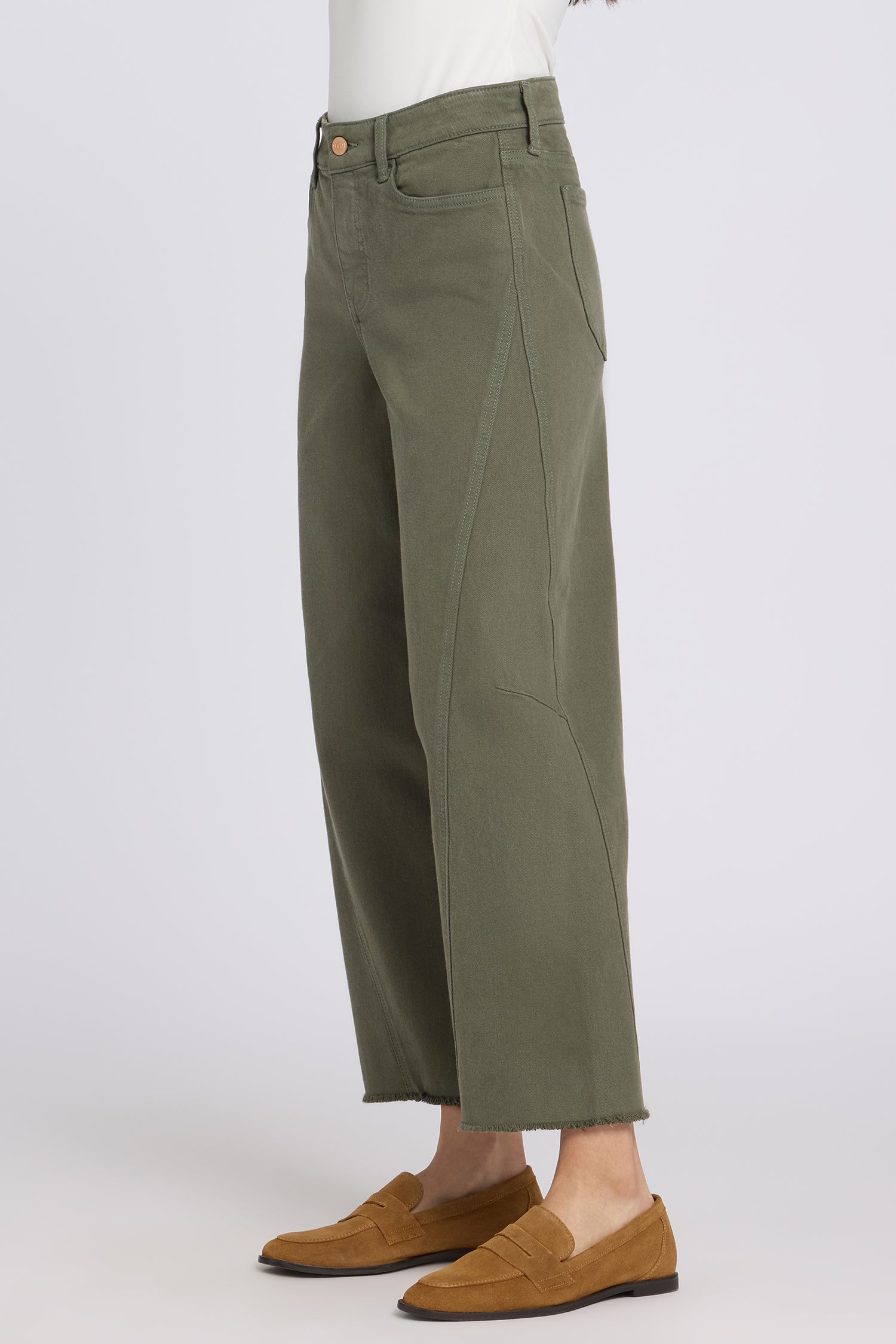 NYDJ Alyssa Relaxed Crop Jeans With Side Panels And Frayed Hems - Desert Green