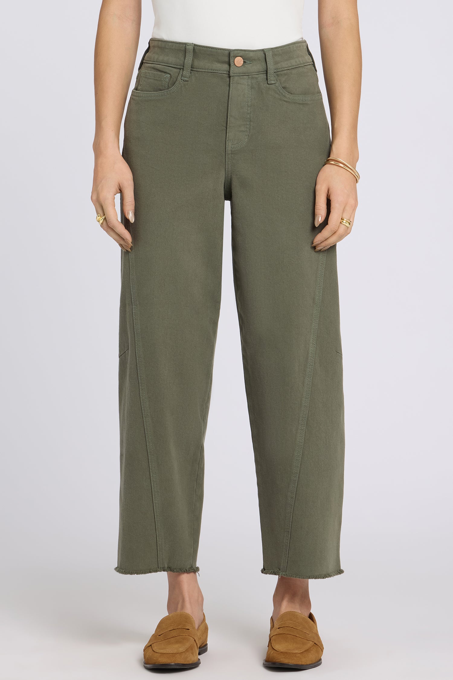 NYDJ Alyssa Relaxed Crop Jeans With Side Panels And Frayed Hems - Desert Green