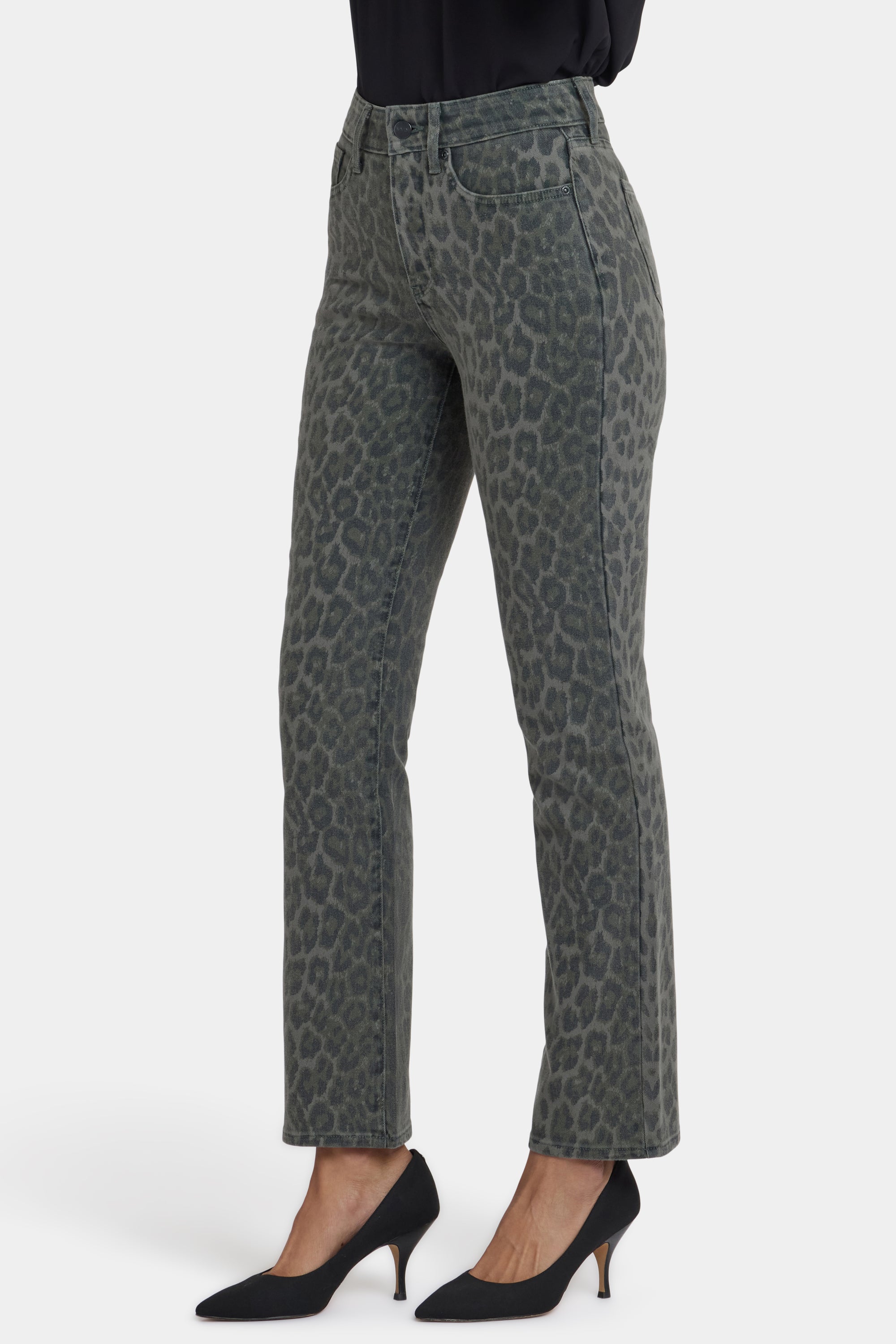 NYDJ Marilyn Straight Jeans With High Rise And 31" Inseam - Vine Leaf Leopard