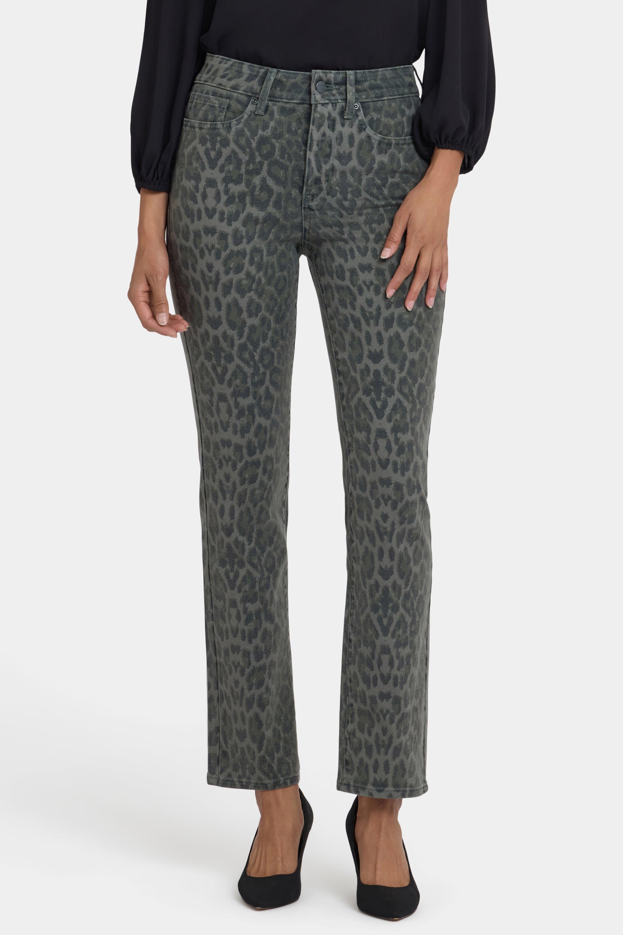 NYDJ Marilyn Straight Jeans With High Rise And 31" Inseam - Vine Leaf Leopard