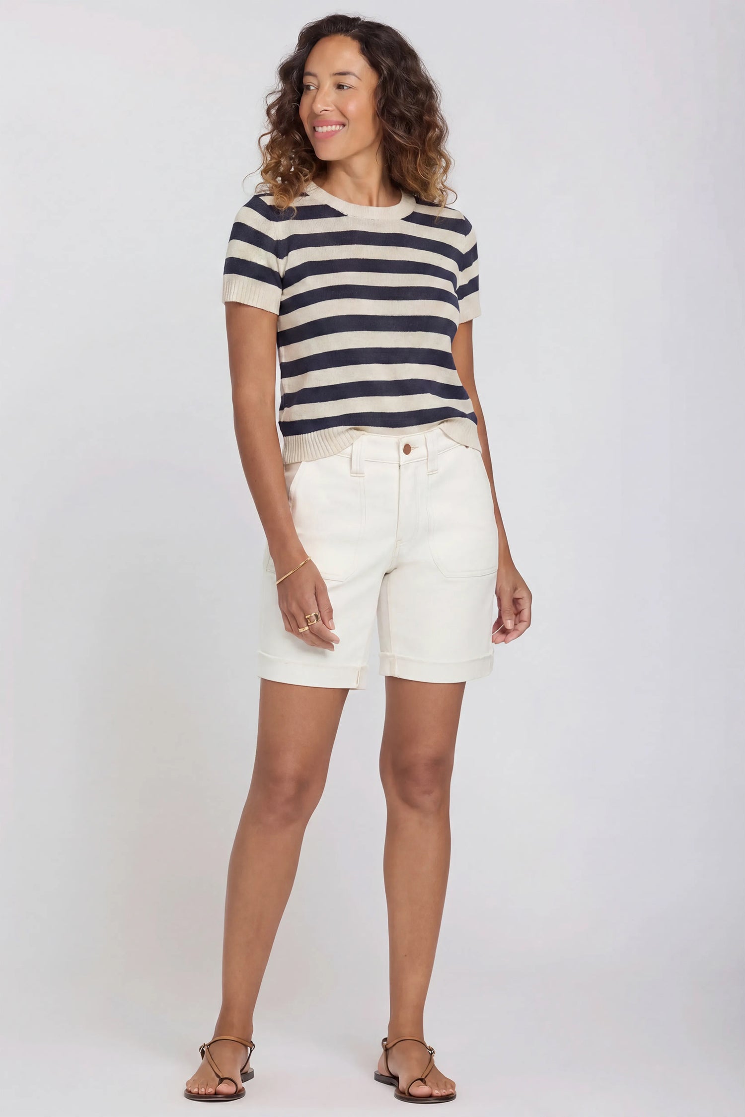 NYDJ Diana Relaxed Denim Shorts With Utility Pockets And Frayed Cuffs - Vintage White