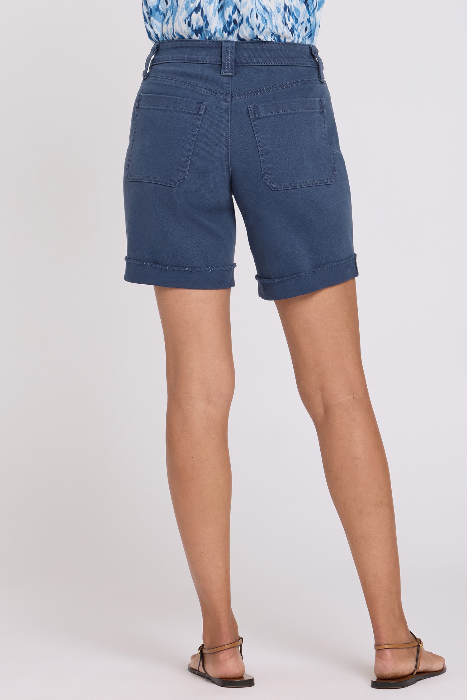 NYDJ Diana Relaxed Denim Shorts With Utility Pockets And Frayed Cuffs - Vintage Navy