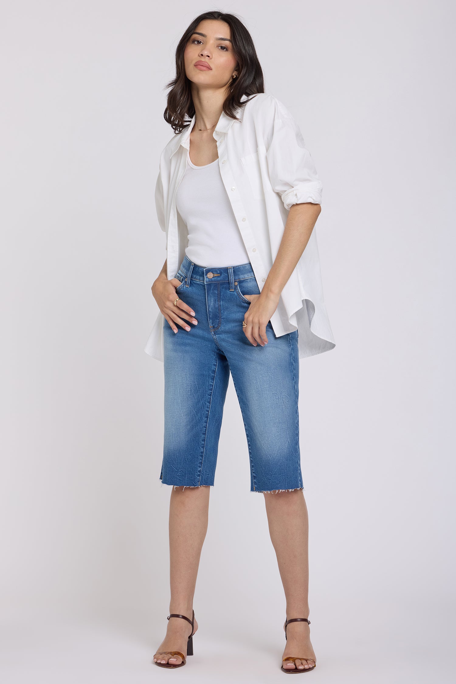 NYDJ Kristie '80s Bermuda Denim Shorts With Pressed Creases And Raw Hems - Pacifica