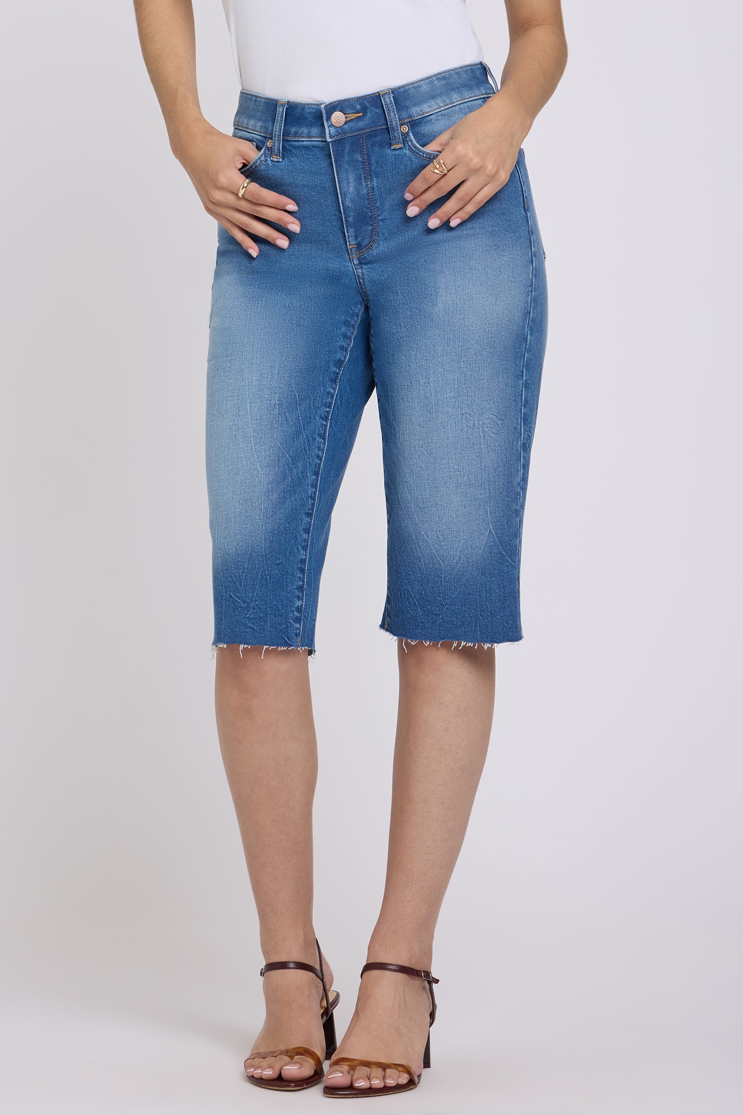 NYDJ Kristie '80s Bermuda Denim Shorts With Pressed Creases And Raw Hems - Pacifica