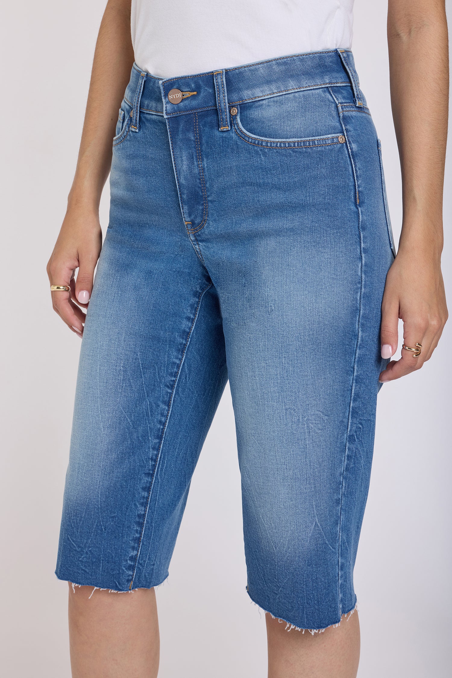 NYDJ Kristie '80s Bermuda Denim Shorts With Pressed Creases And Raw Hems - Pacifica