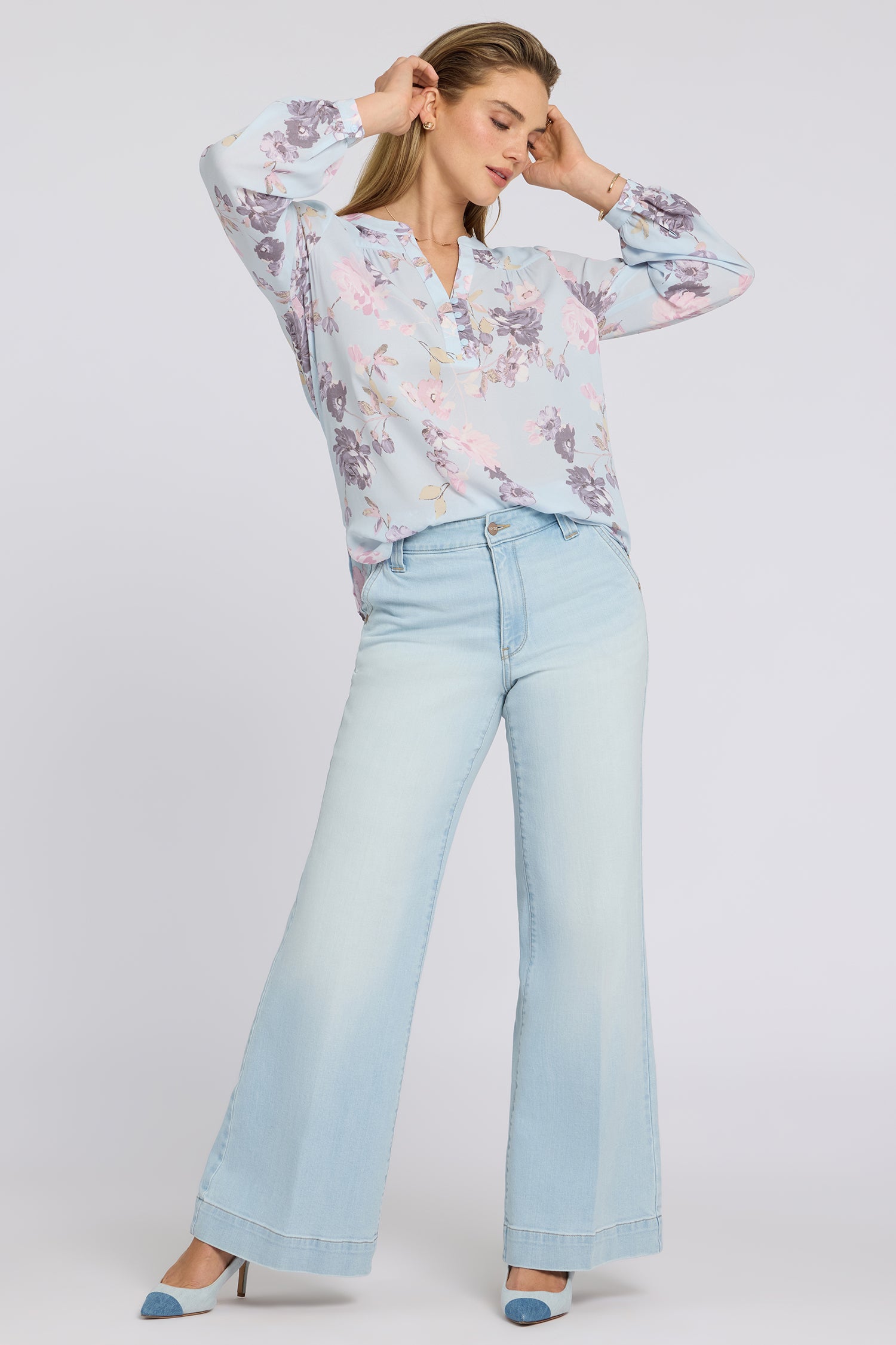NYDJ Mia Palazzo Jeans With High Rise And Wide Belt Loops - Sky Valley