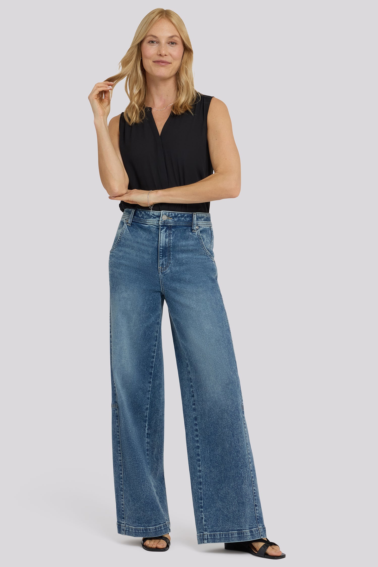 NYDJ Gracie Wide Leg Jeans With Super High Rise And Paneled Seam Detail - Secret Hollow