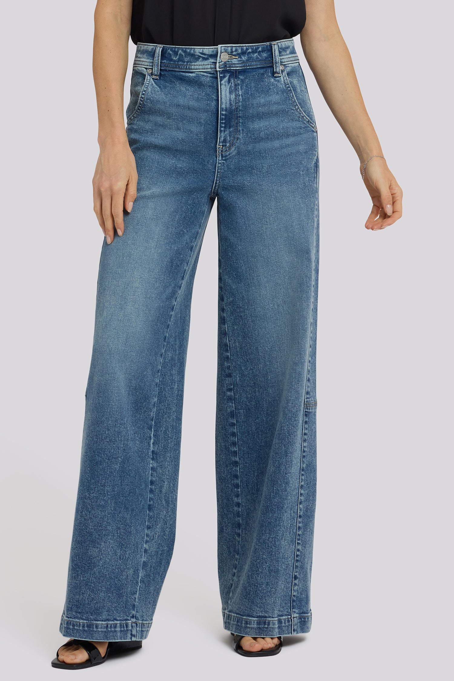 NYDJ Gracie Wide Leg Jeans With Super High Rise And Paneled Seam Detail - Secret Hollow