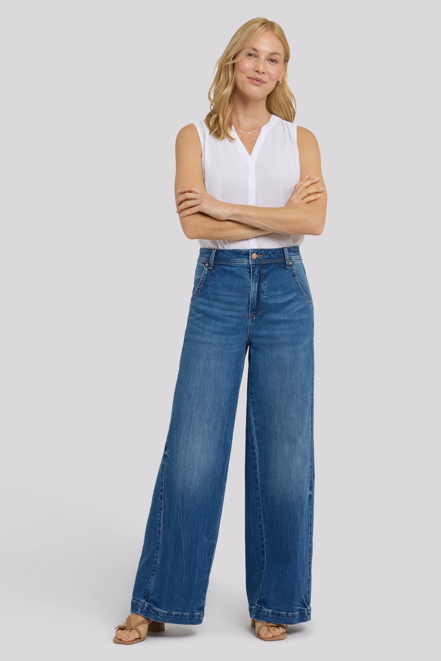 NYDJ Gracie Wide Leg Jeans With Super High Rise And Paneled Seam Detail - Wild River