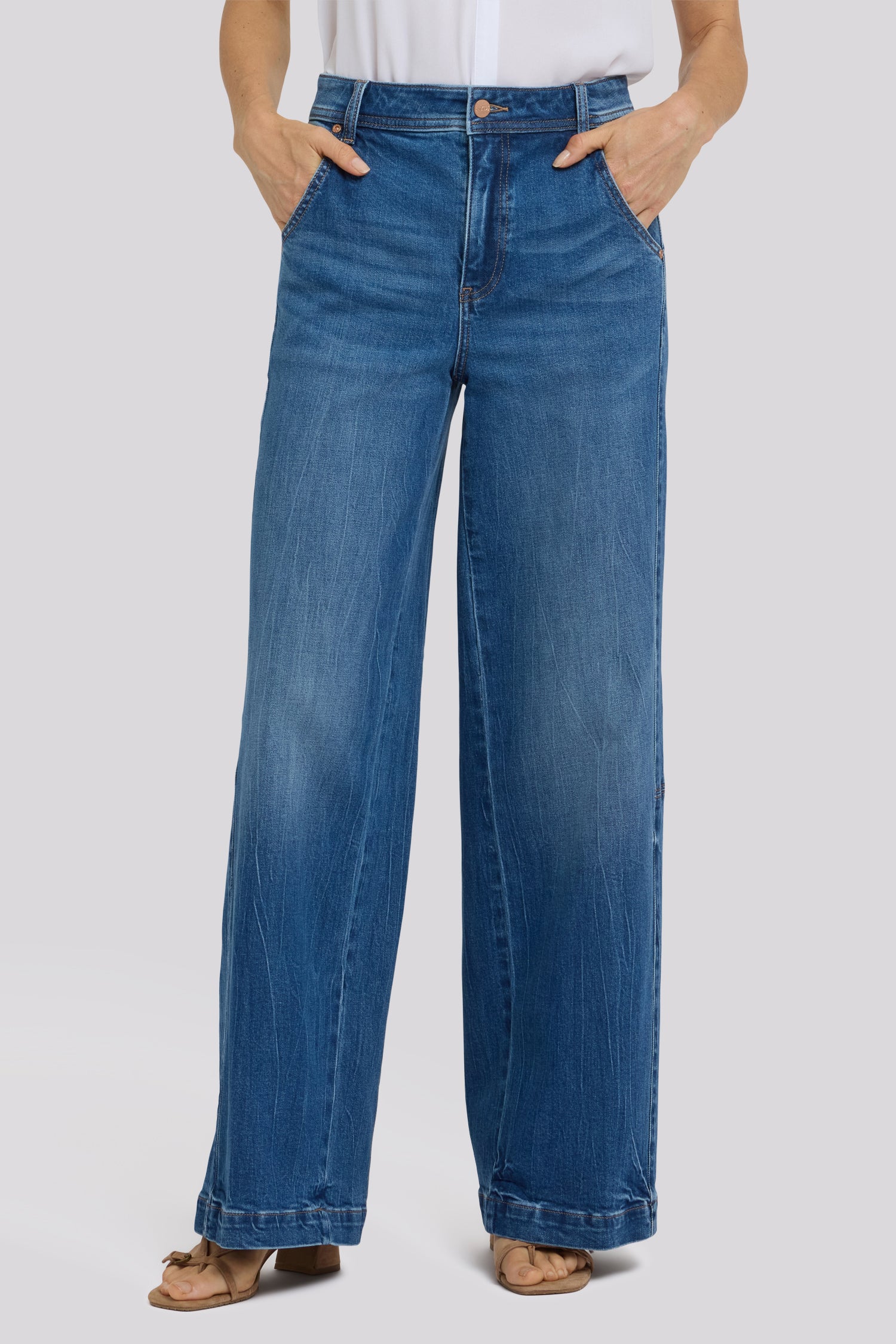 NYDJ Gracie Wide Leg Jeans With Super High Rise And Paneled Seam Detail - Wild River