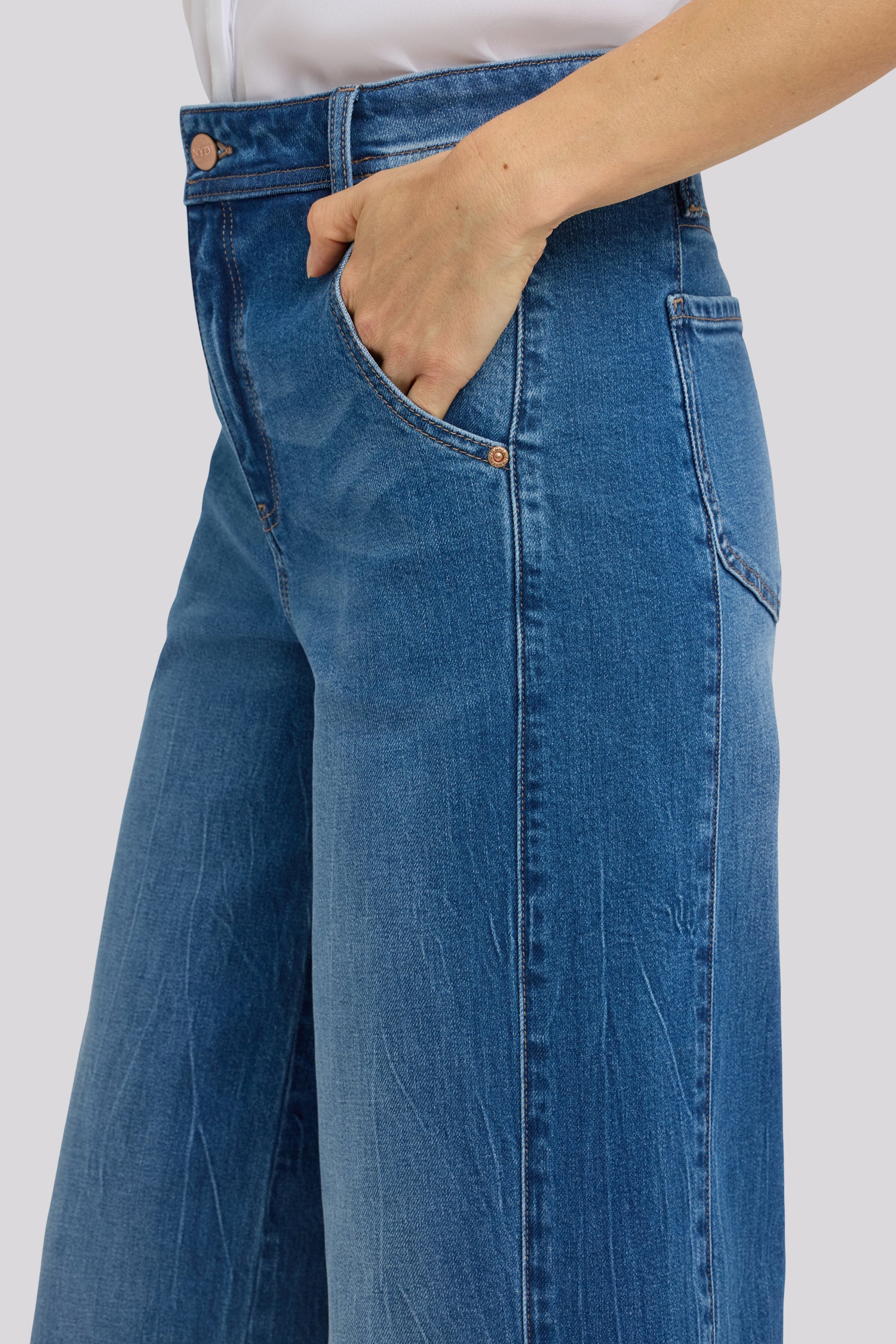 NYDJ Gracie Wide Leg Jeans With Super High Rise And Paneled Seam Detail - Wild River