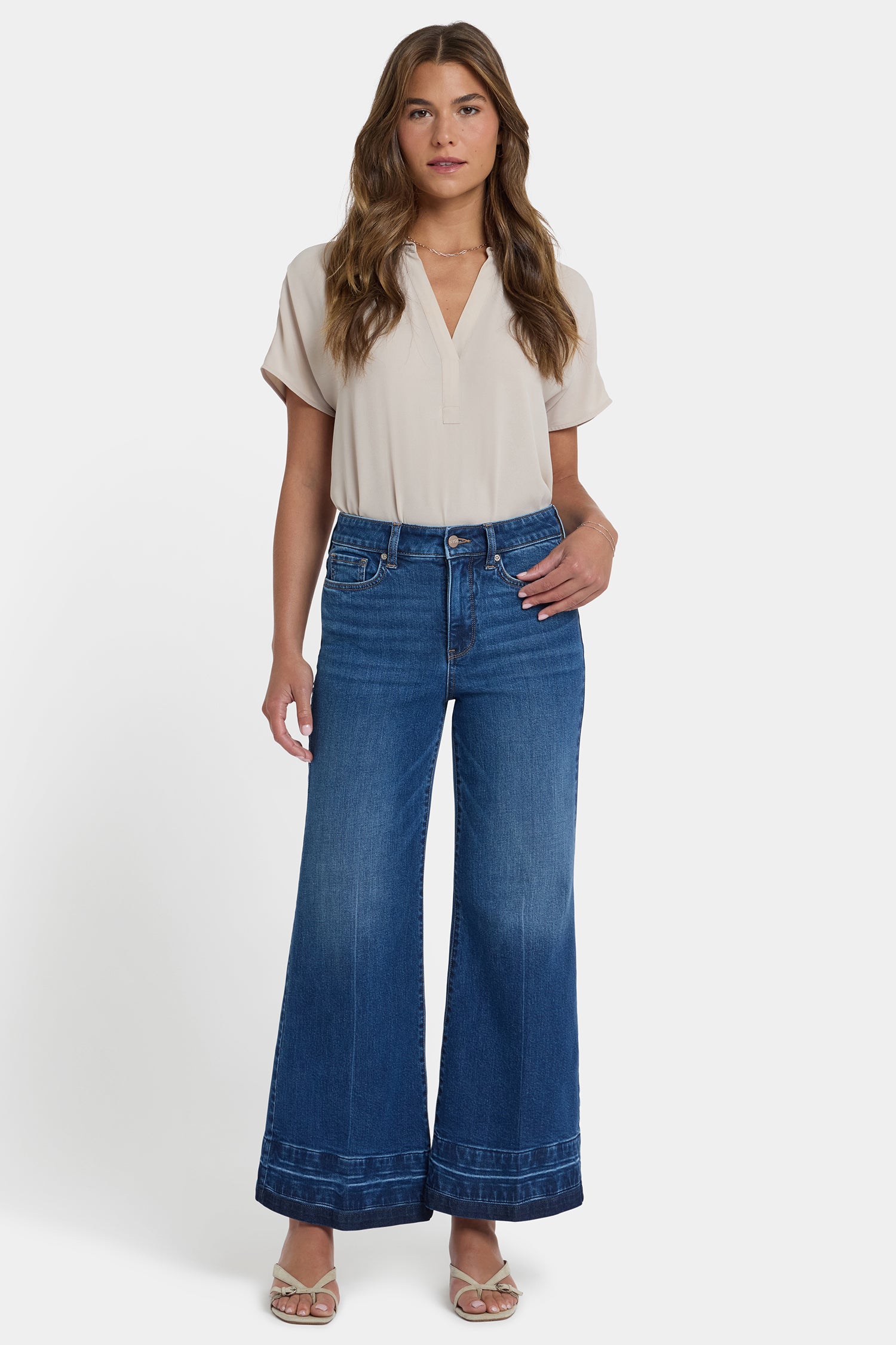 NYDJ Mia Palazzo Ankle Jeans With High Rise And Contrast Washed Hems - Trail Lands