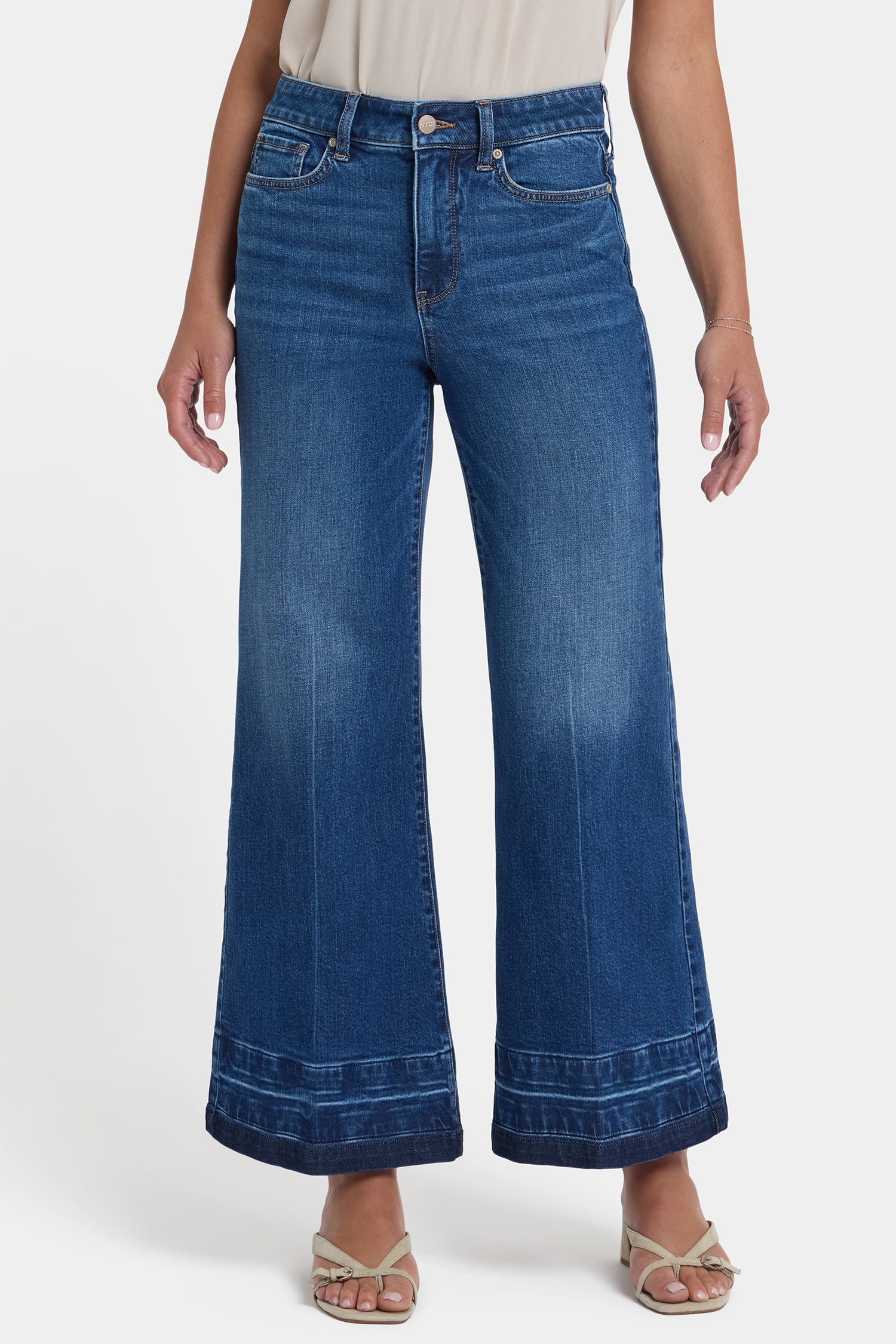 NYDJ Mia Palazzo Ankle Jeans With High Rise And Contrast Washed Hems - Trail Lands