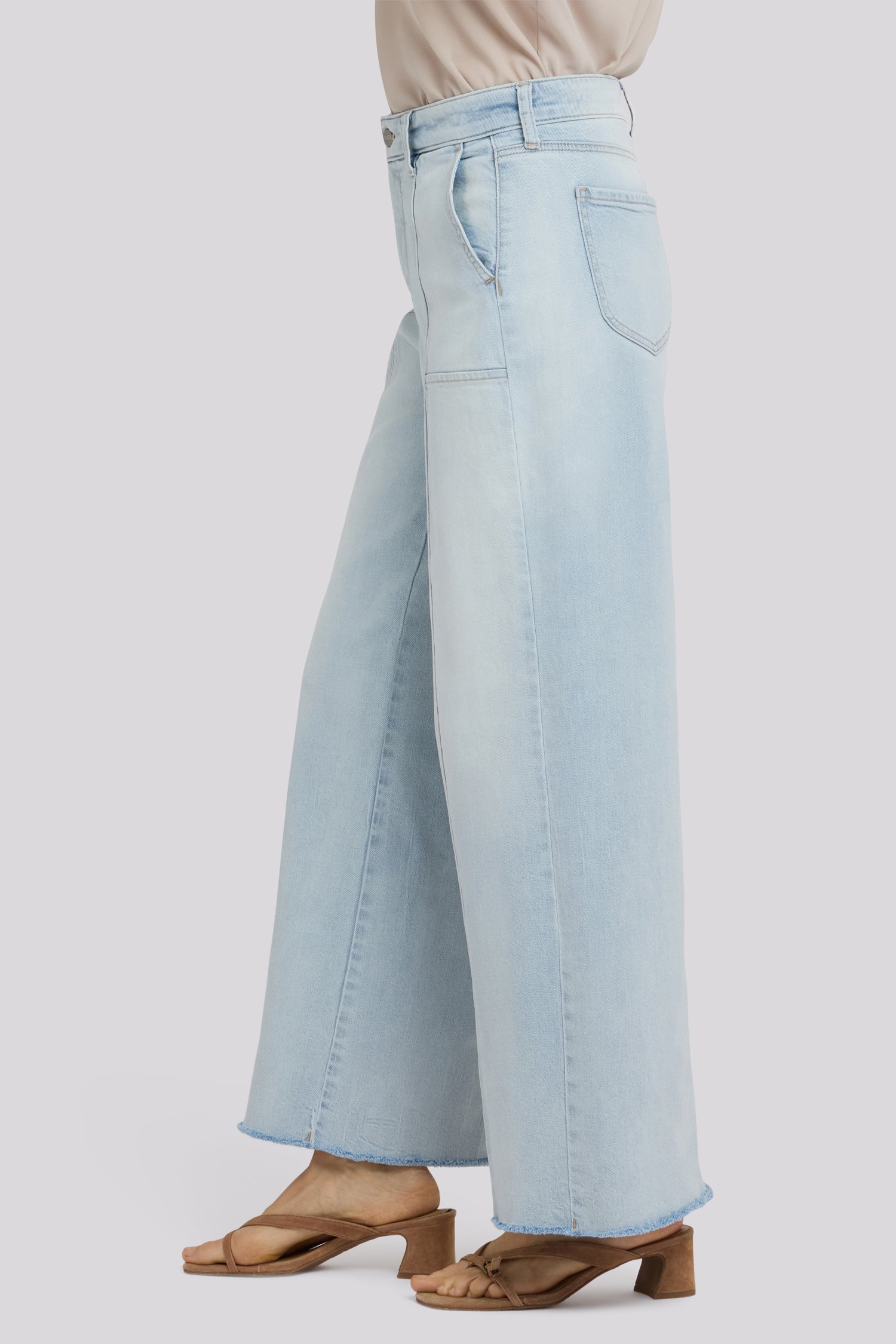 NYDJ Simone Wide Leg Jeans With High Rise, Utility Detail And Raw Hems - Desert Shoreline