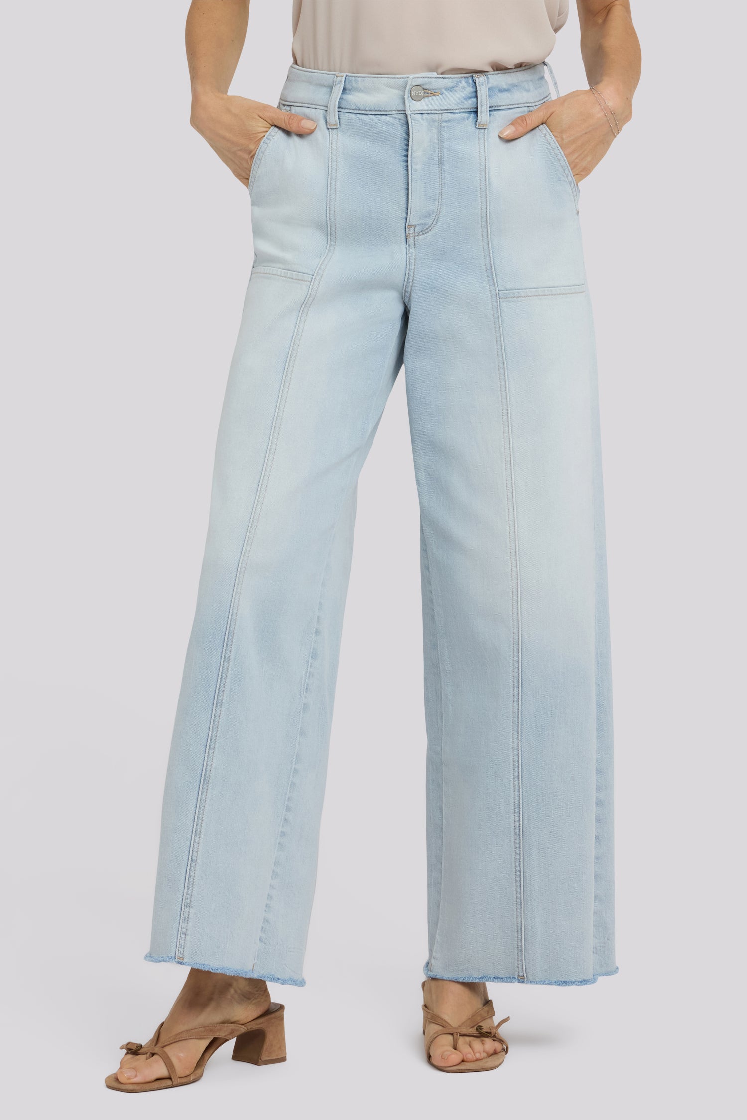 NYDJ Simone Wide Leg Jeans With High Rise, Utility Detail And Raw Hems - Desert Shoreline