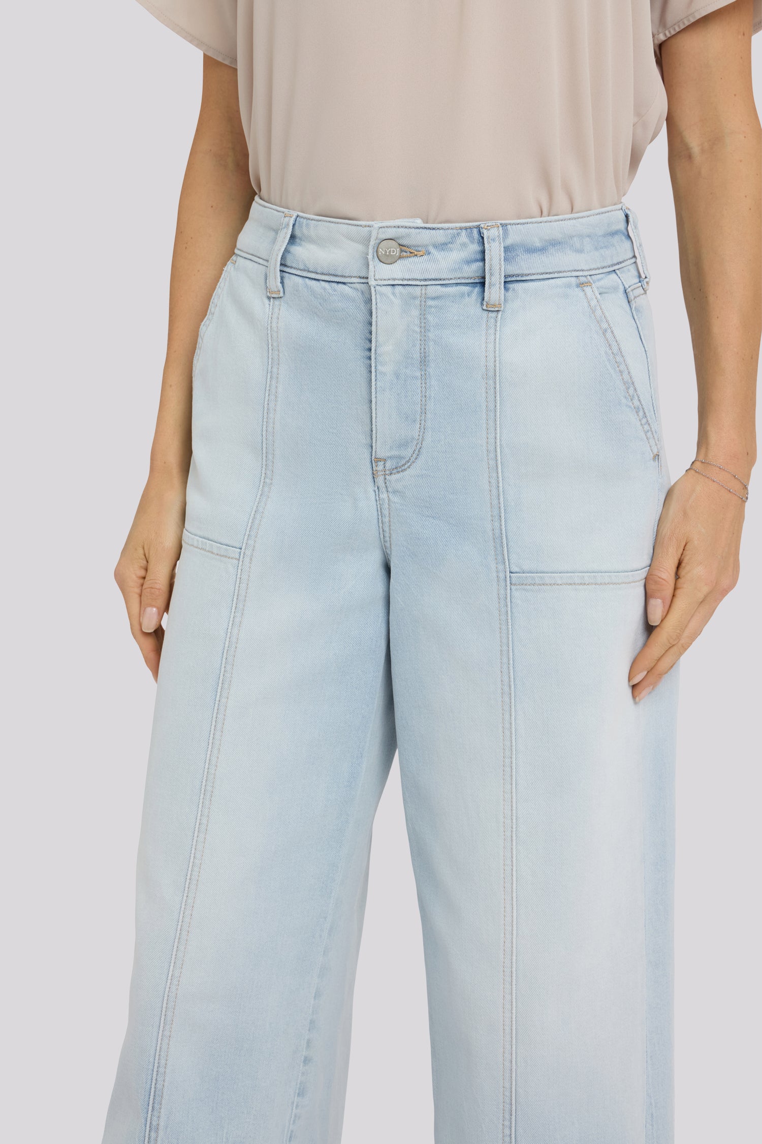 NYDJ Simone Wide Leg Jeans With High Rise, Utility Detail And Raw Hems - Desert Shoreline