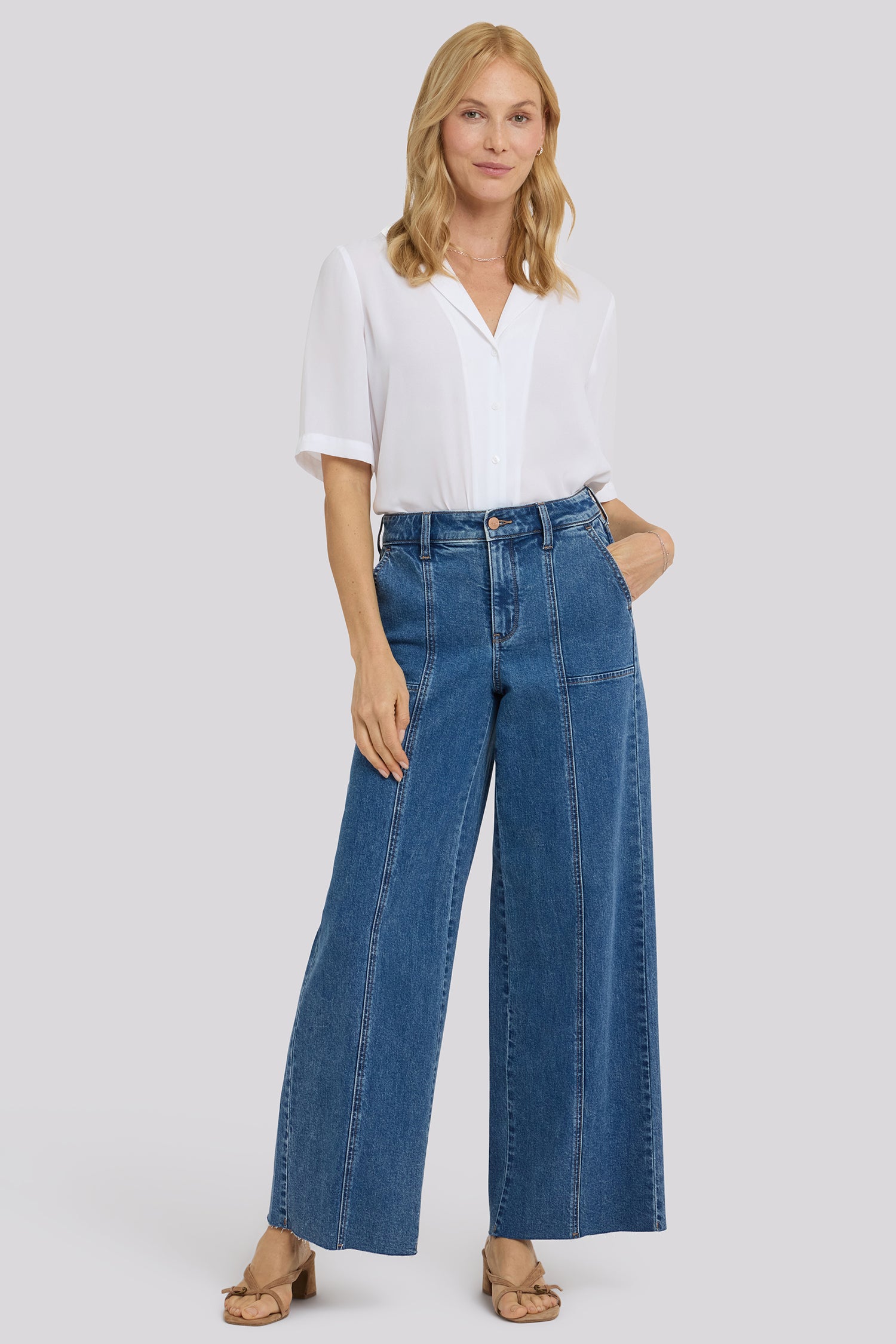 NYDJ Simone Wide Leg Jeans With High Rise, Utility Detail And Raw Hems - Salton