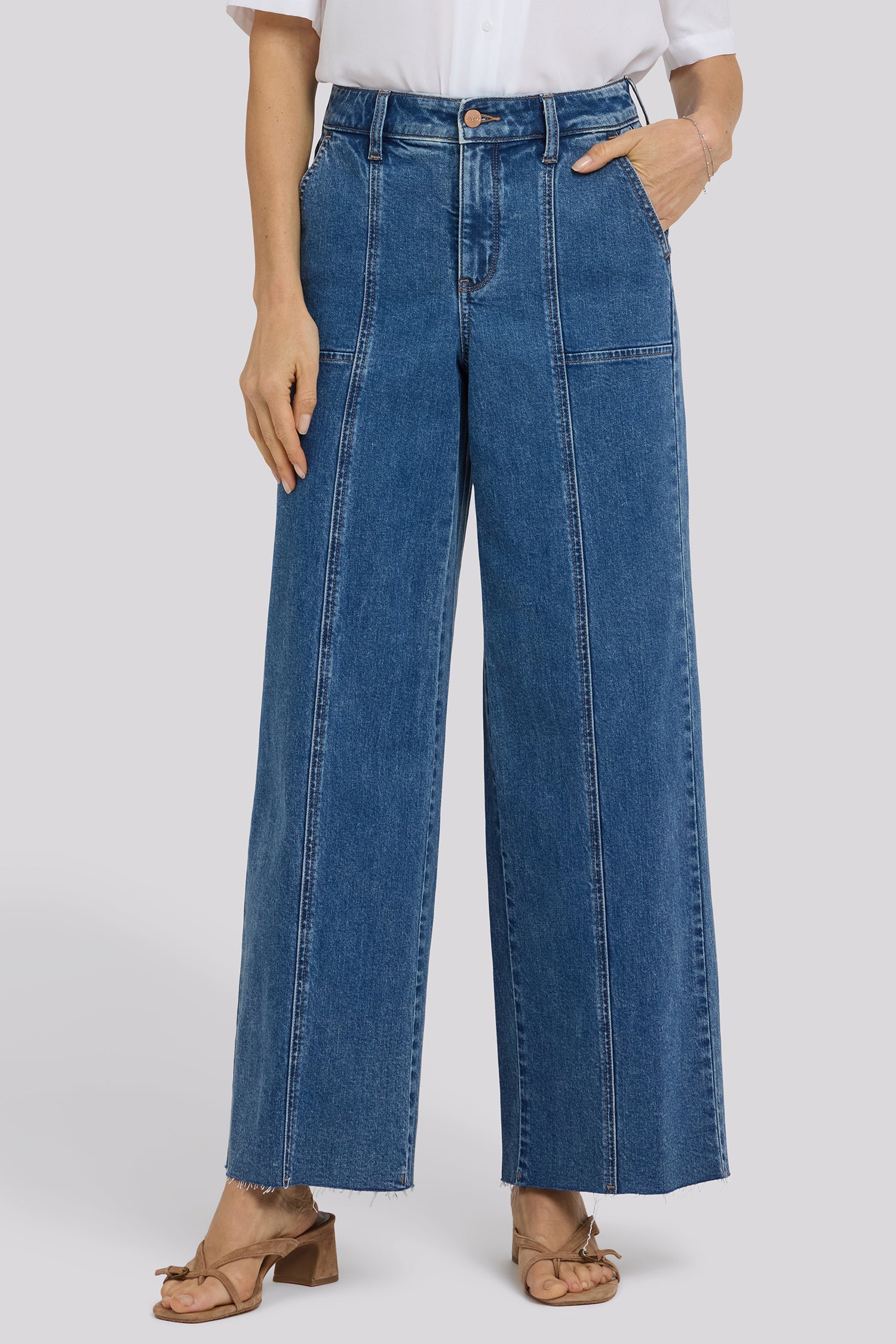 NYDJ Simone Wide Leg Jeans With High Rise, Utility Detail And Raw Hems - Salton